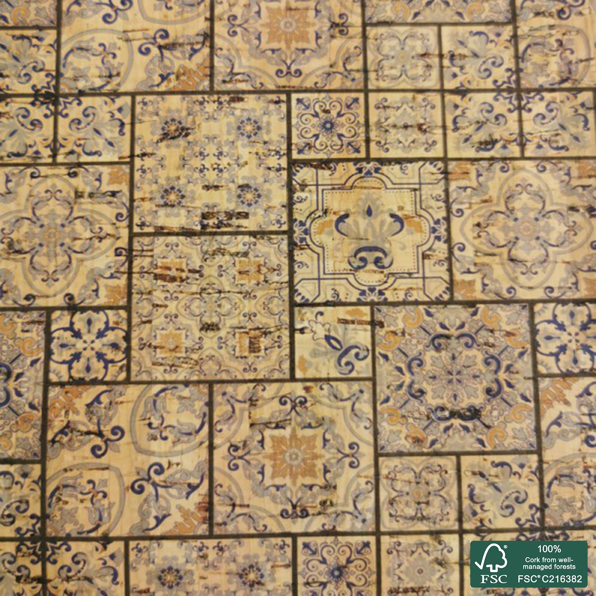 Tiles printed pattern on natural cork fabric (67)