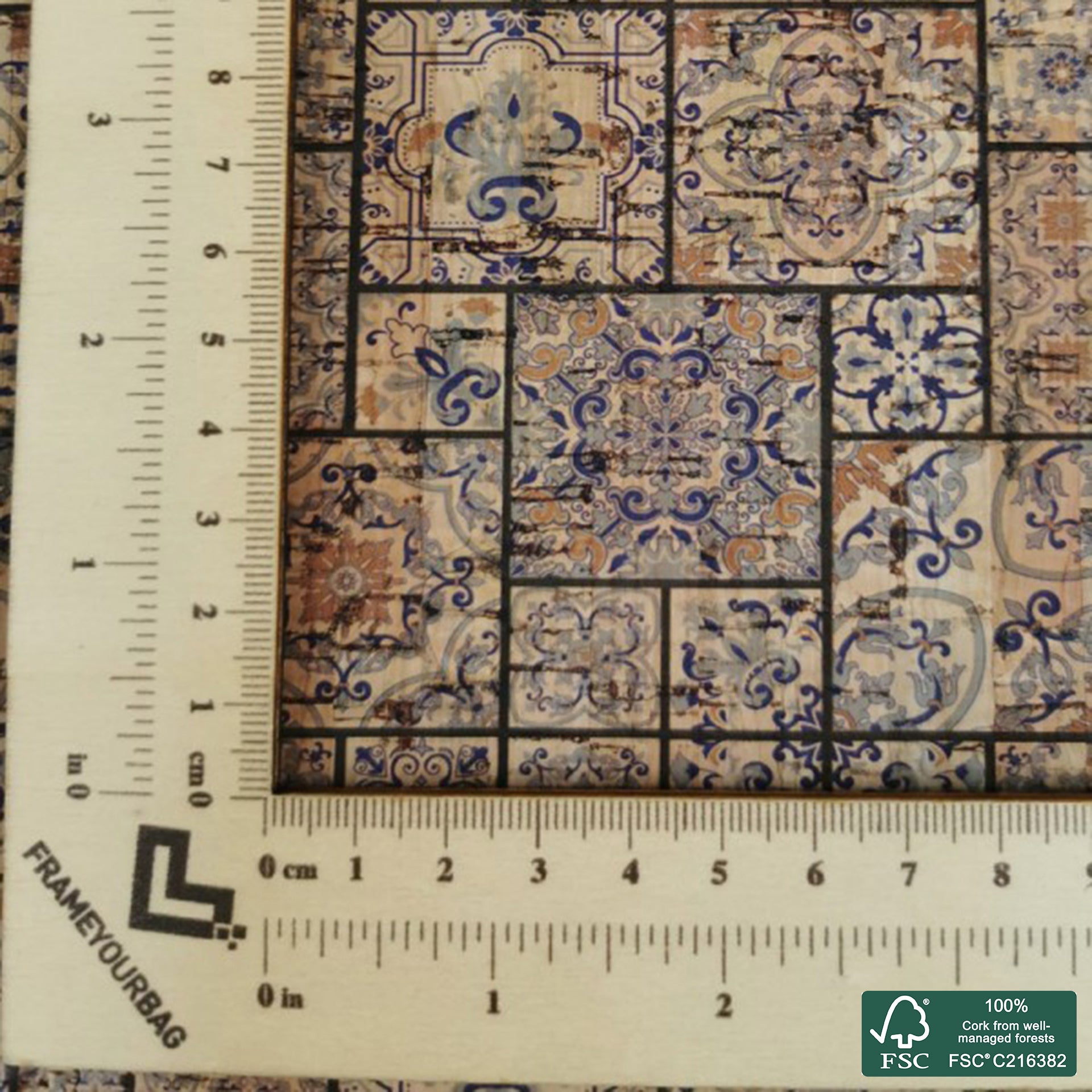 Tiles printed pattern on natural cork fabric (67)