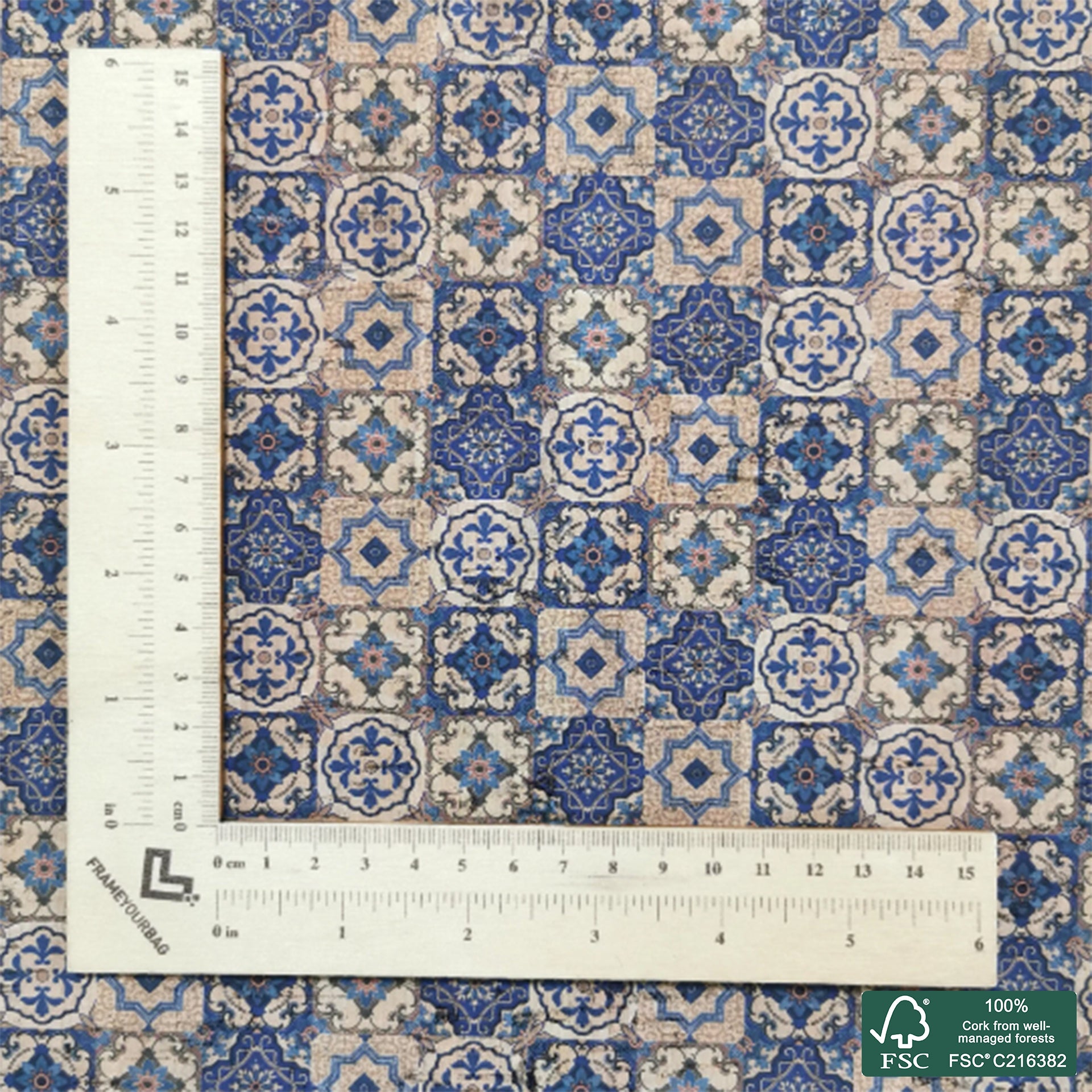 Tiles printed pattern on natural cork fabric (68)
