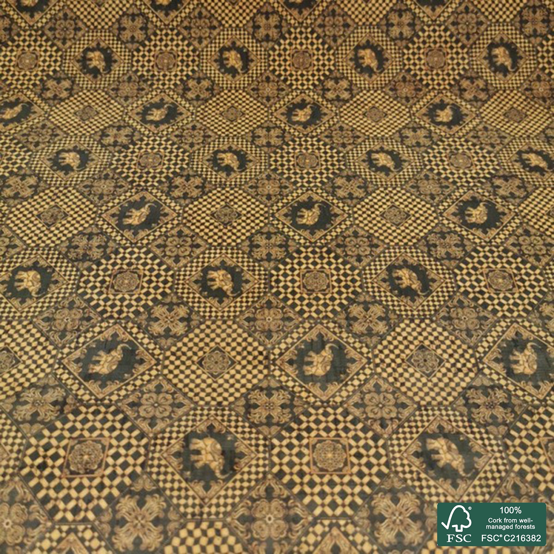 Tiles printed pattern on natural cork fabric (71)