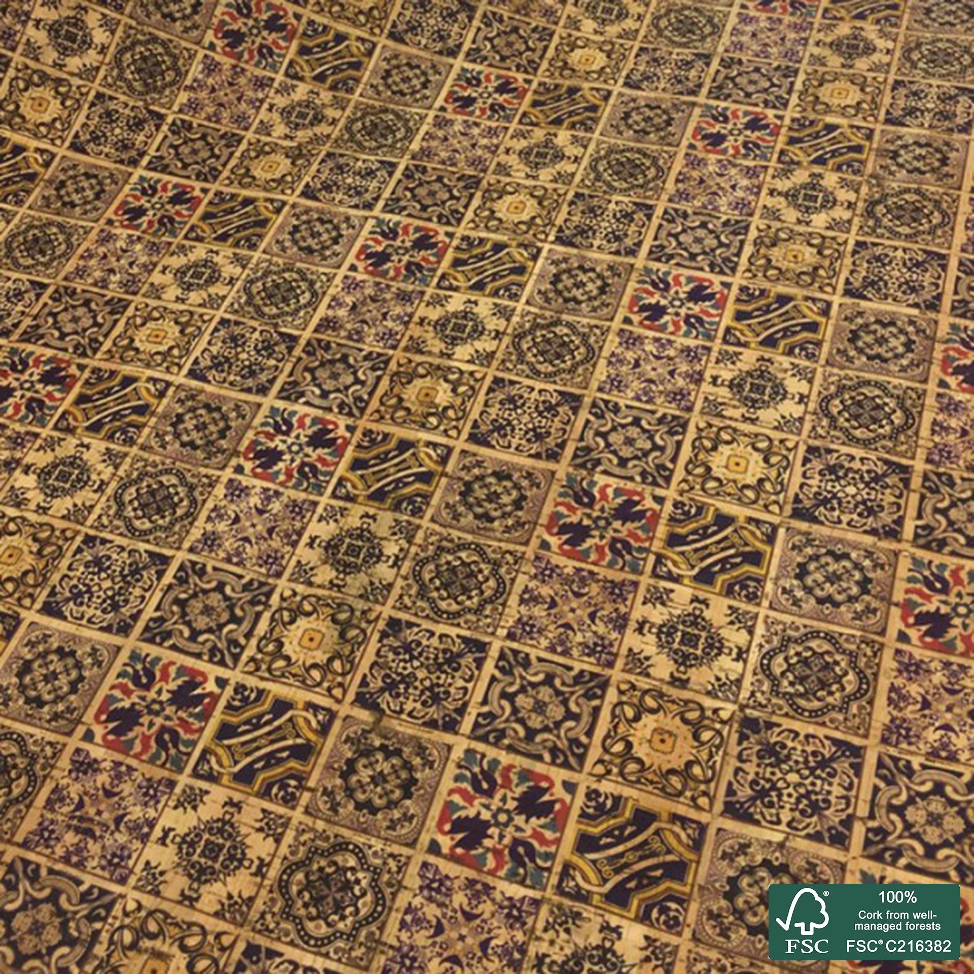 Tiles printed pattern on natural cork fabric (72)