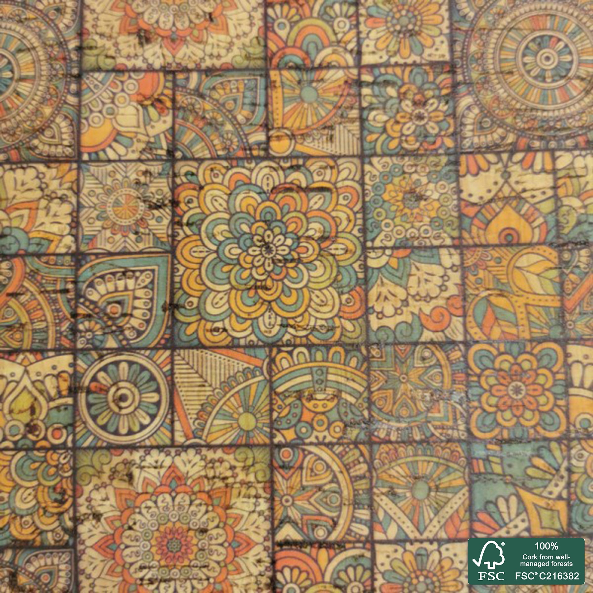 Tiles printed pattern on natural cork fabric (74)