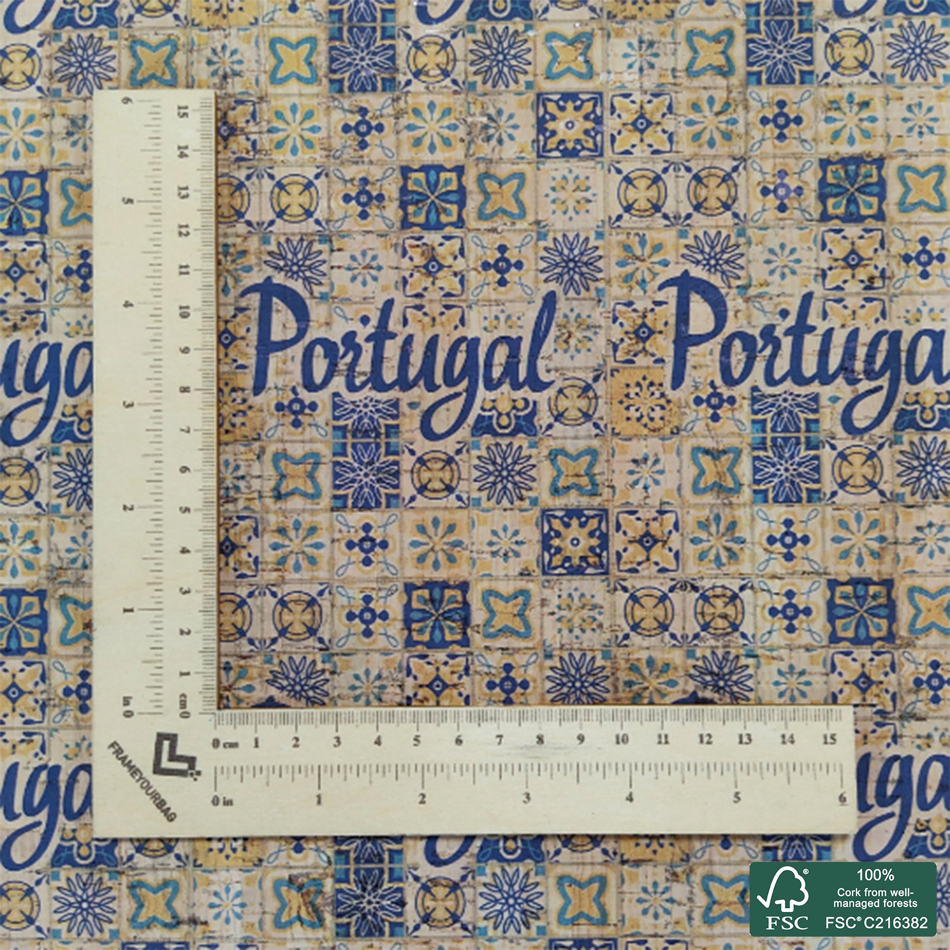 Tiles printed pattern on natural cork fabric (75)