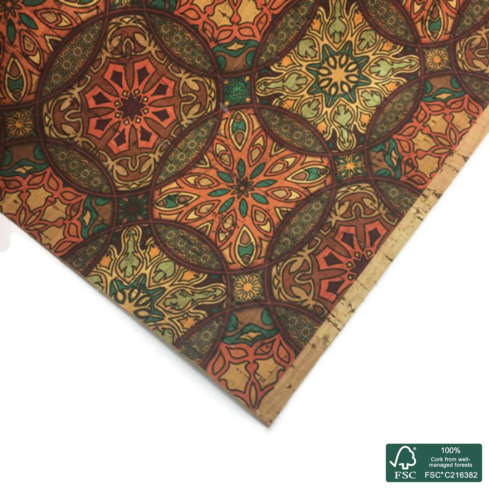 Tiles printed pattern on natural cork fabric (78)