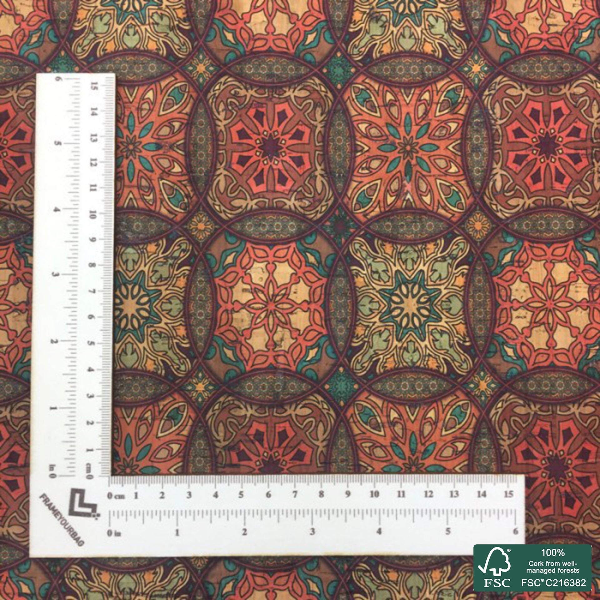 Tiles printed pattern on natural cork fabric (78)