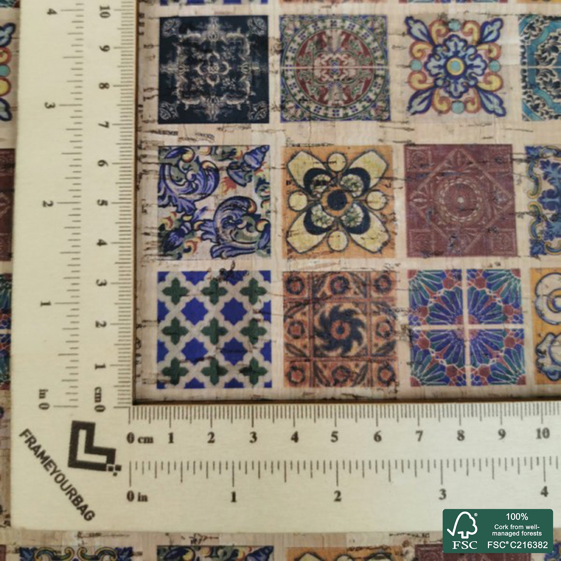 Tiles printed pattern on natural cork fabric (81)
