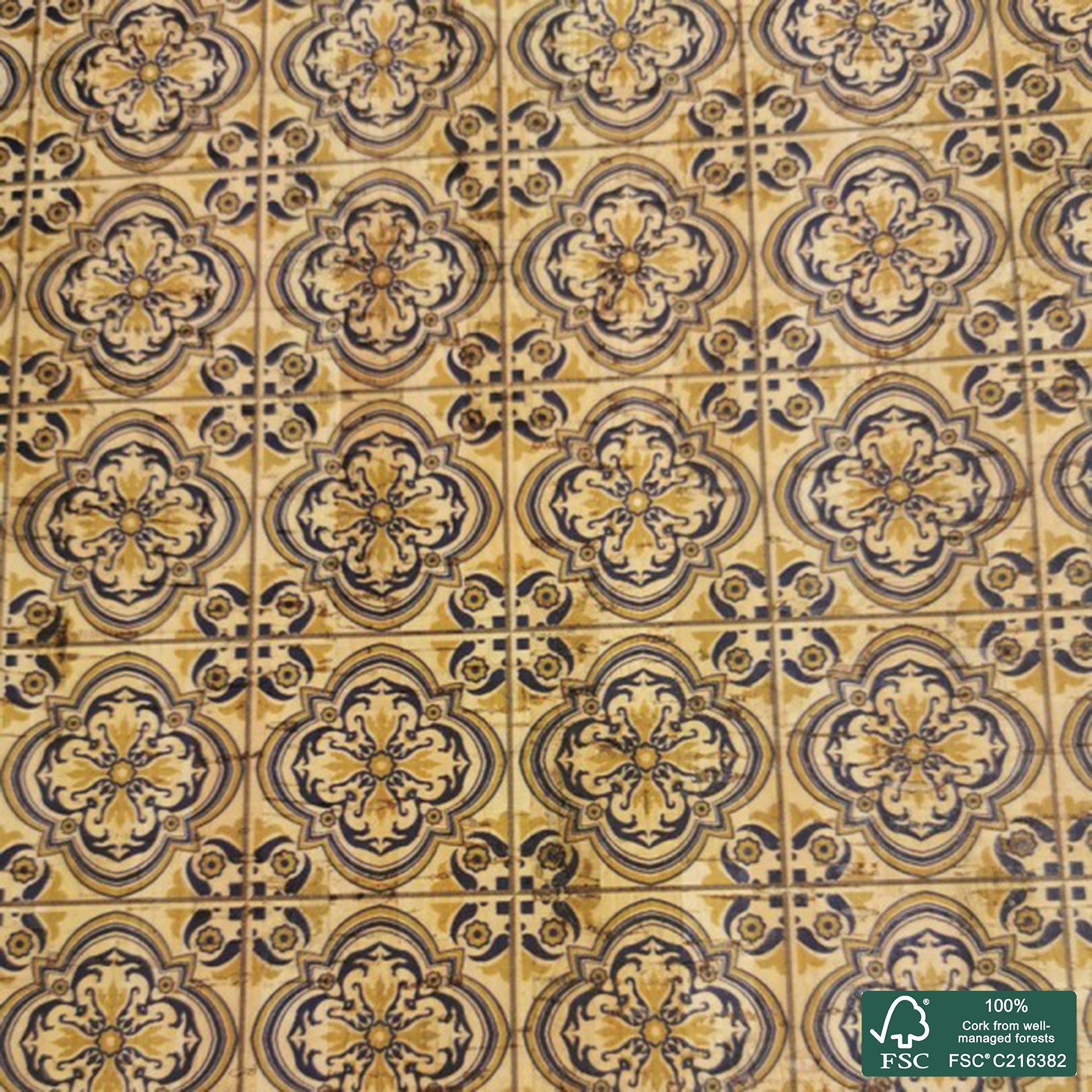Tiles printed pattern on natural cork fabric (82)