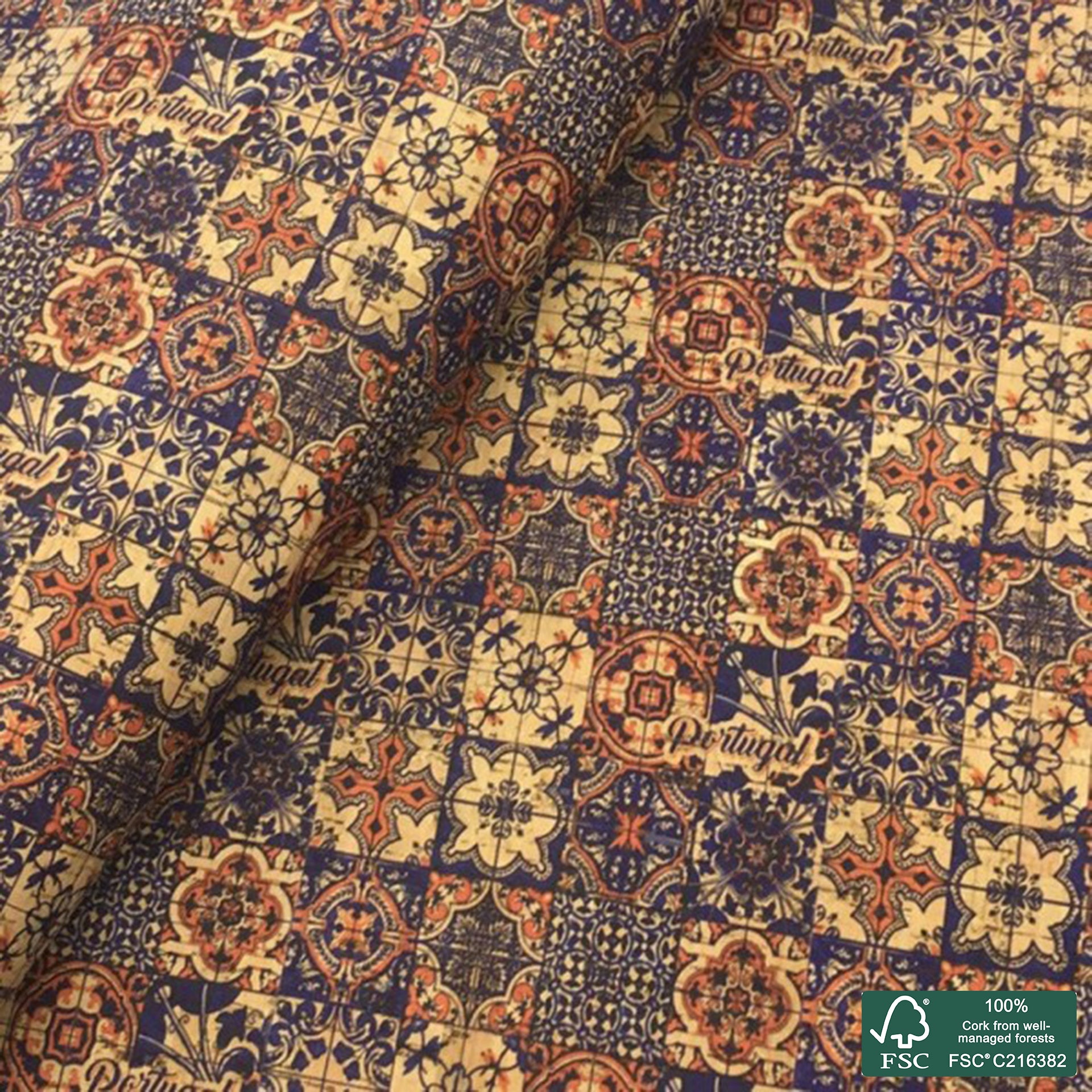 Tiles printed pattern on natural cork fabric (83)