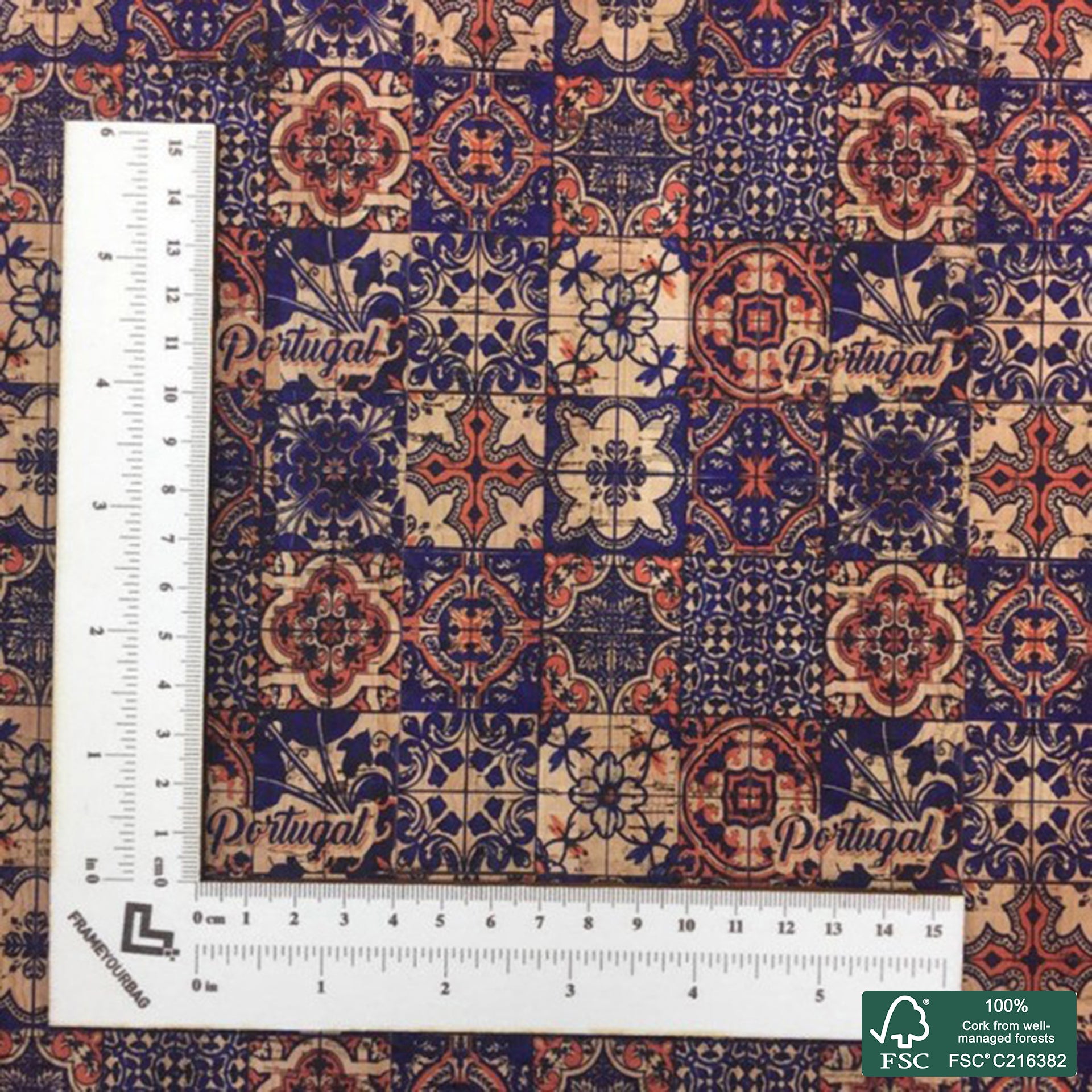 Tiles printed pattern on natural cork fabric (83)