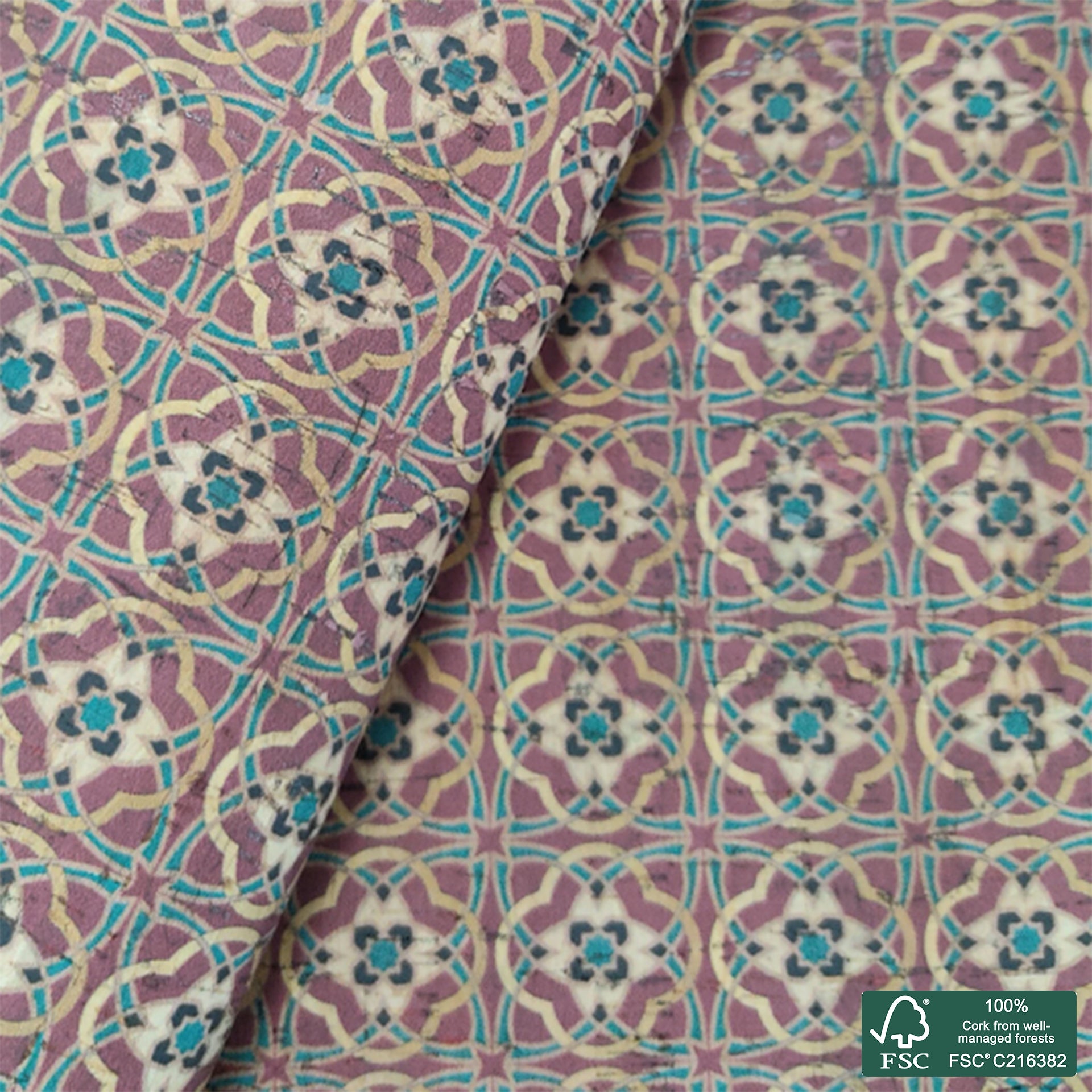 Tiles printed pattern on natural cork fabric (87)
