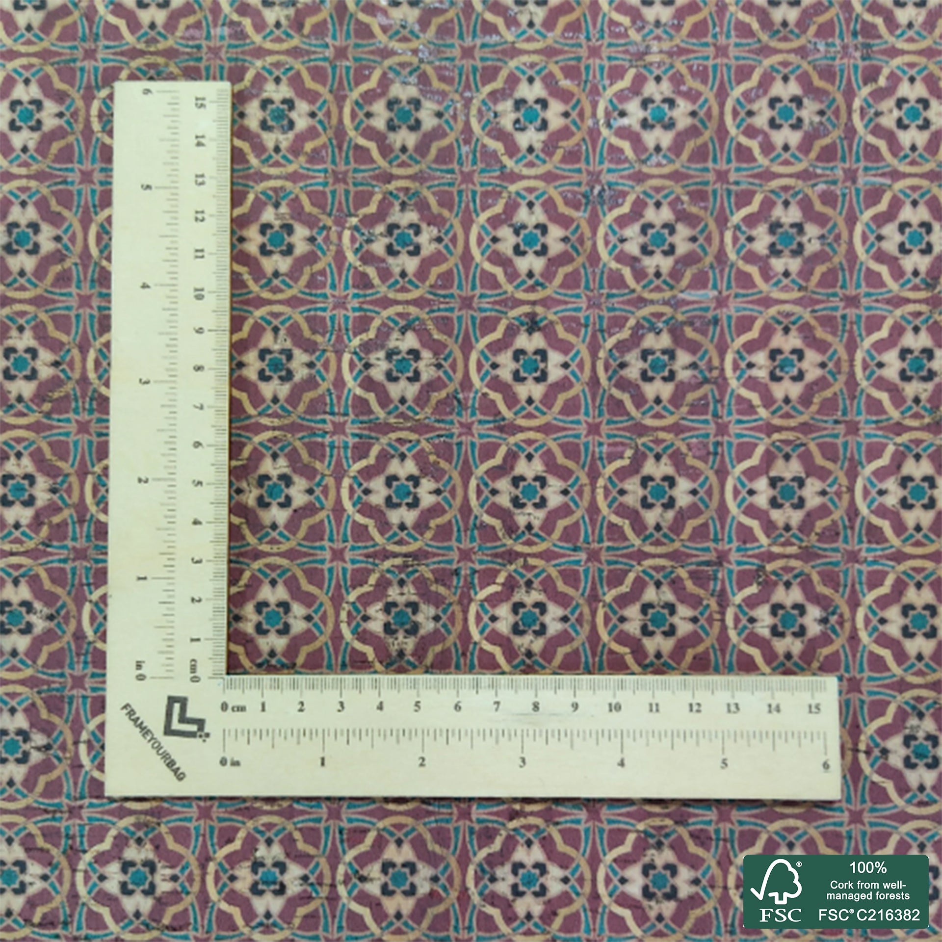 Tiles printed pattern on natural cork fabric (87)