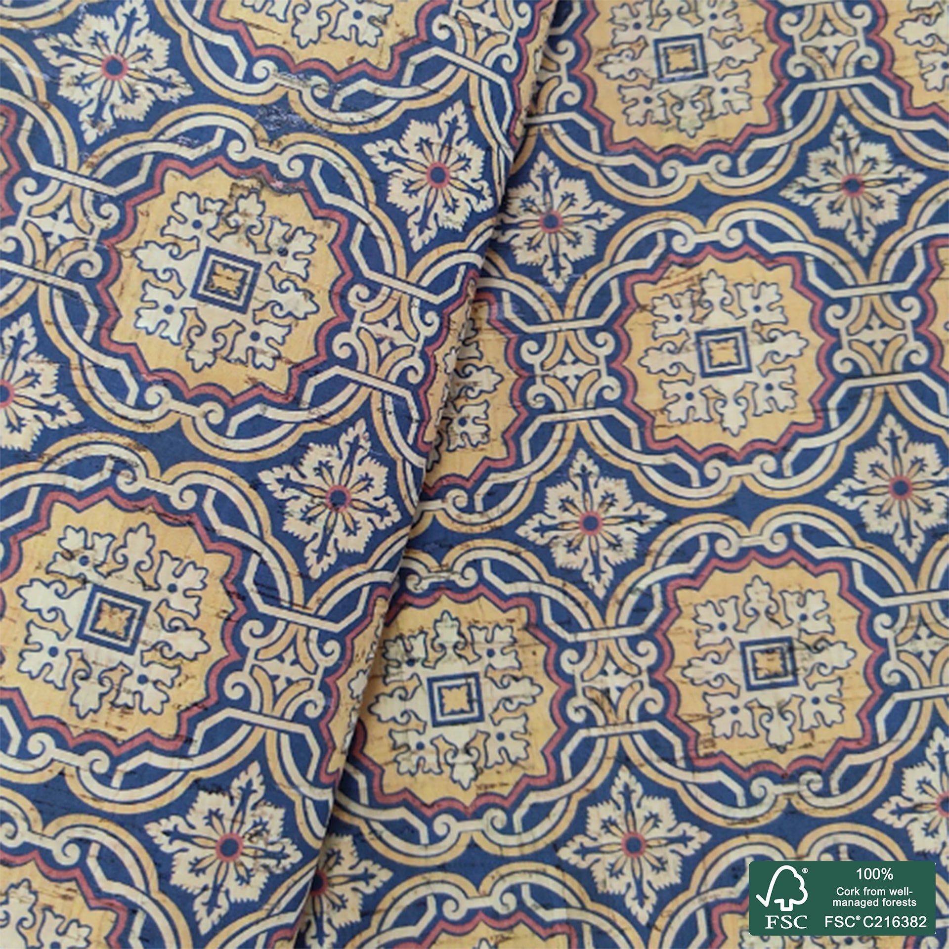 Tiles printed pattern on natural cork fabric (91)