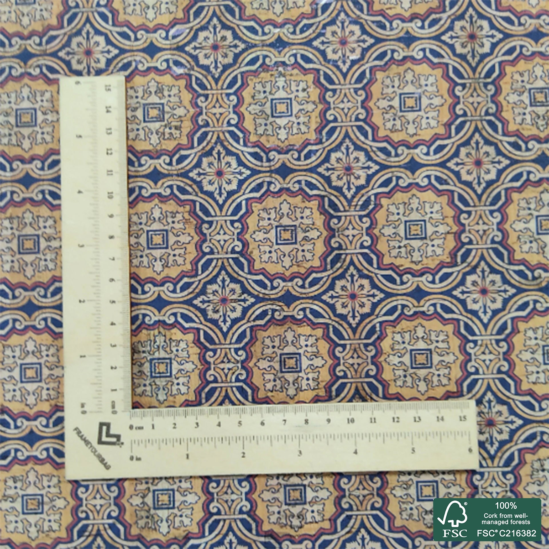 Tiles printed pattern on natural cork fabric (91)
