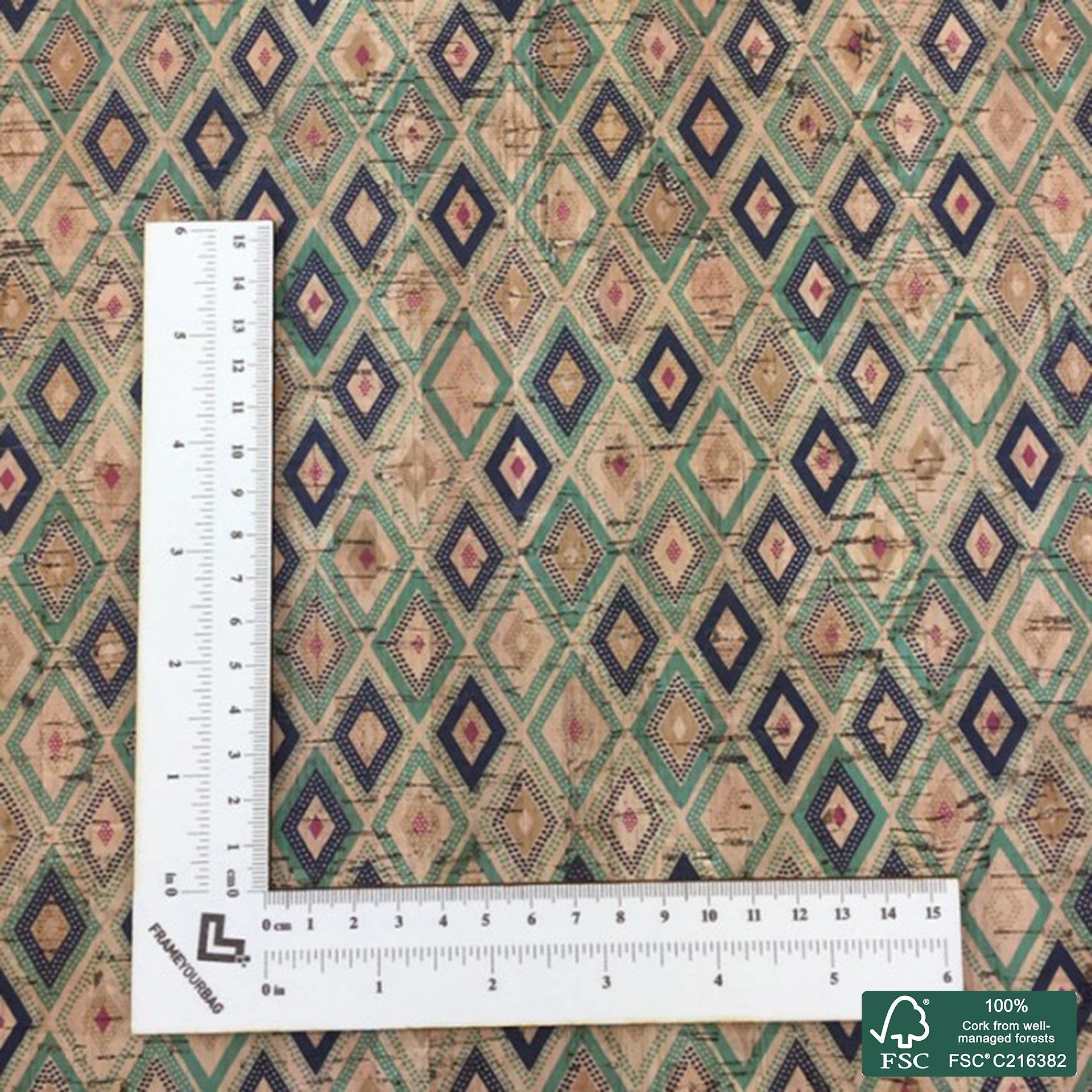 Tiles printed pattern on natural cork fabric (97)