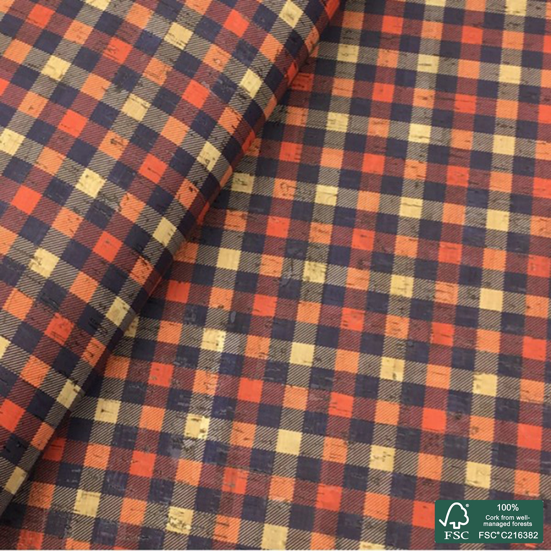 Plaid printed pattern on natural cork fabric (100)