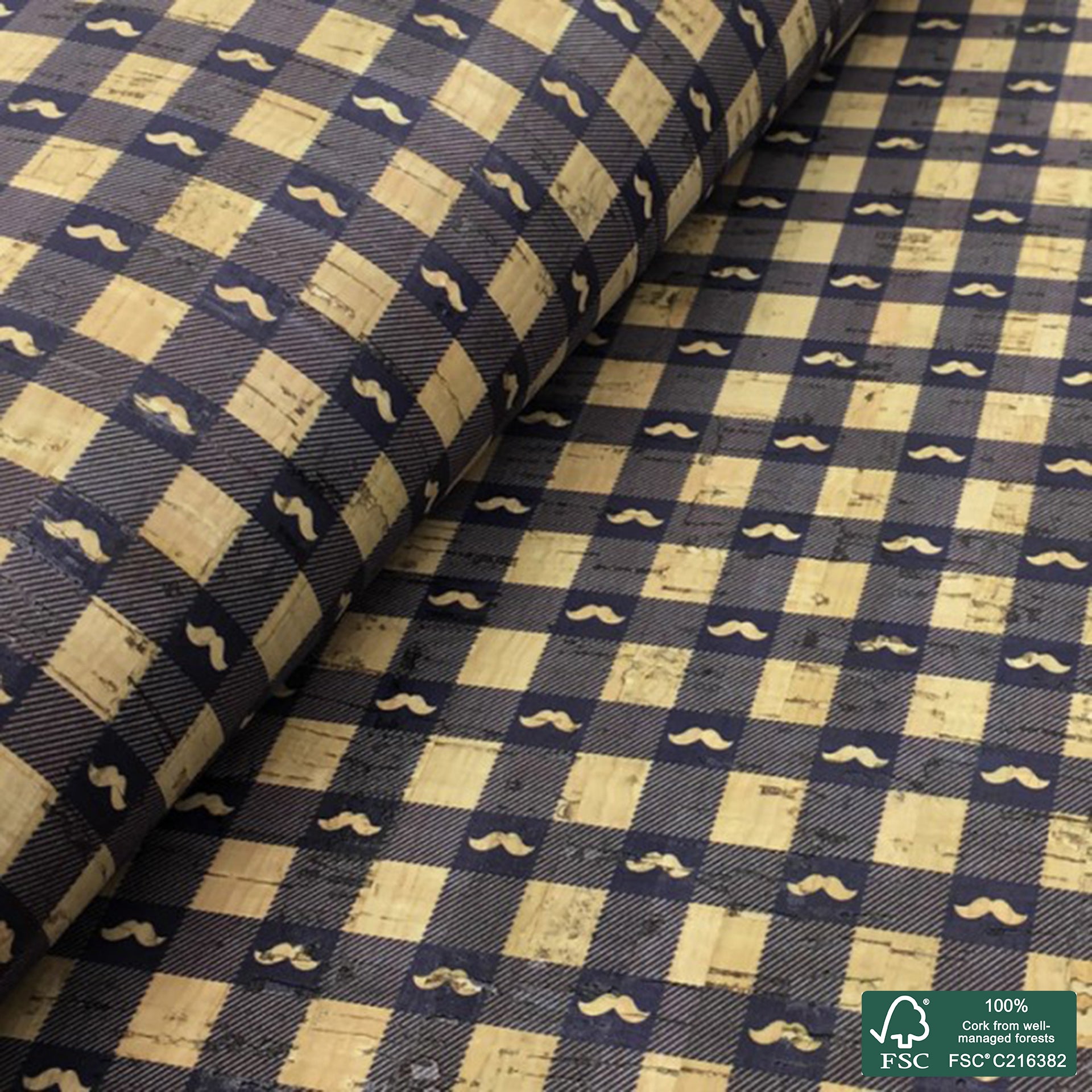 Plaid printed pattern on natural cork fabric (101)