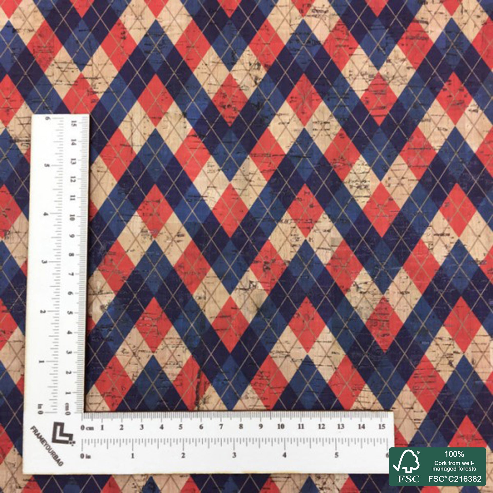 Tiles printed pattern on natural cork fabric (102)