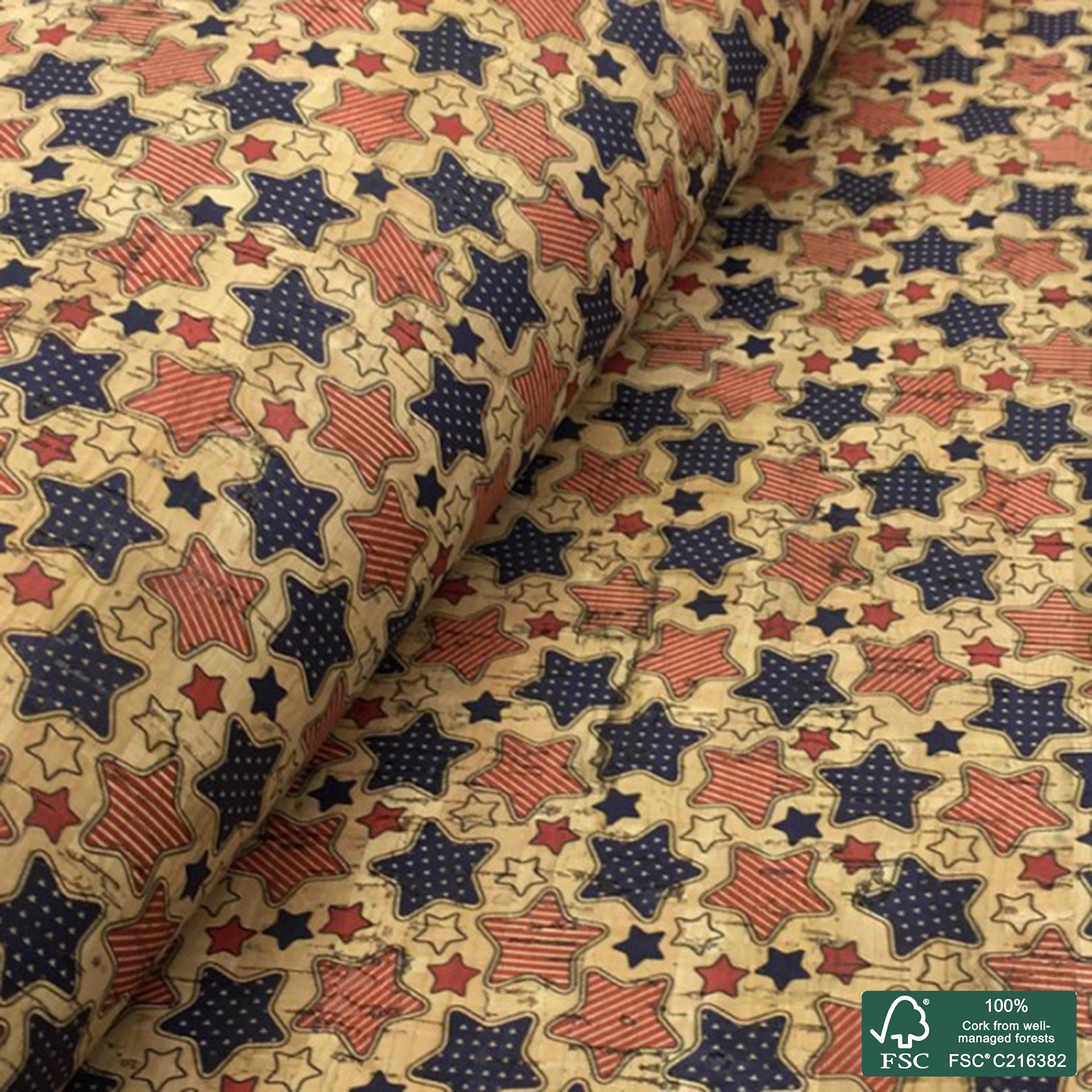 Stars printed pattern on natural cork fabric (104)