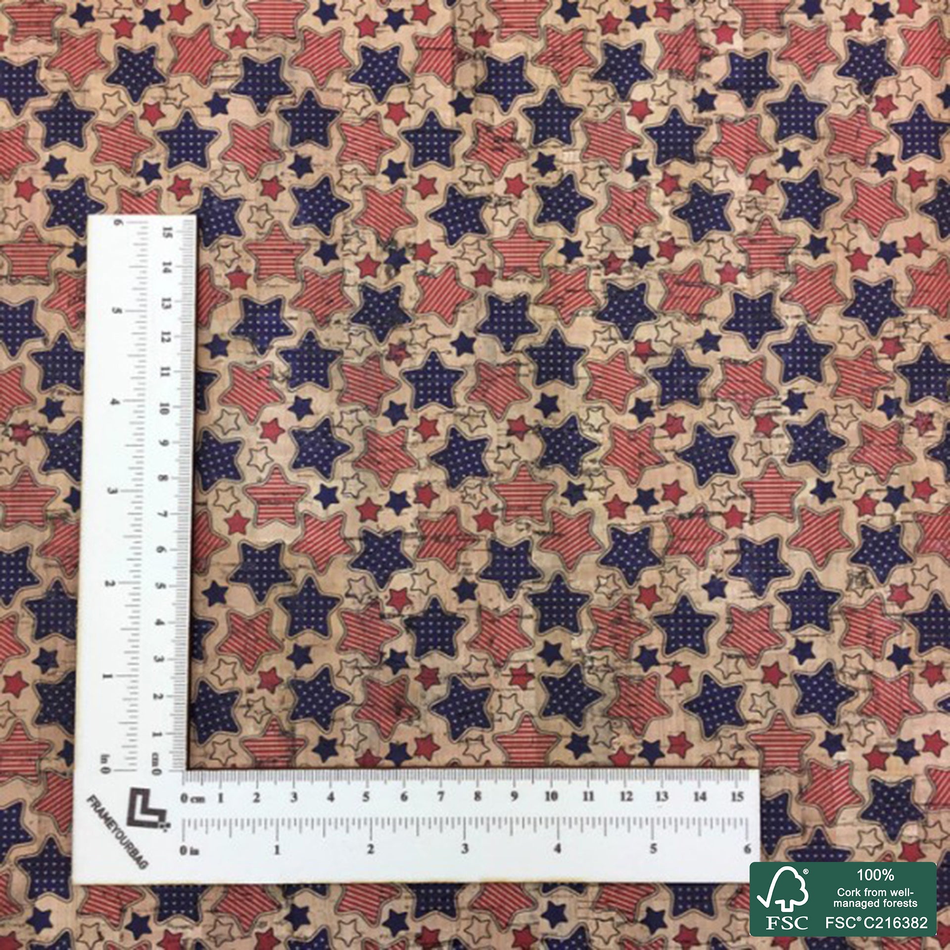 Stars printed pattern on natural cork fabric (104)