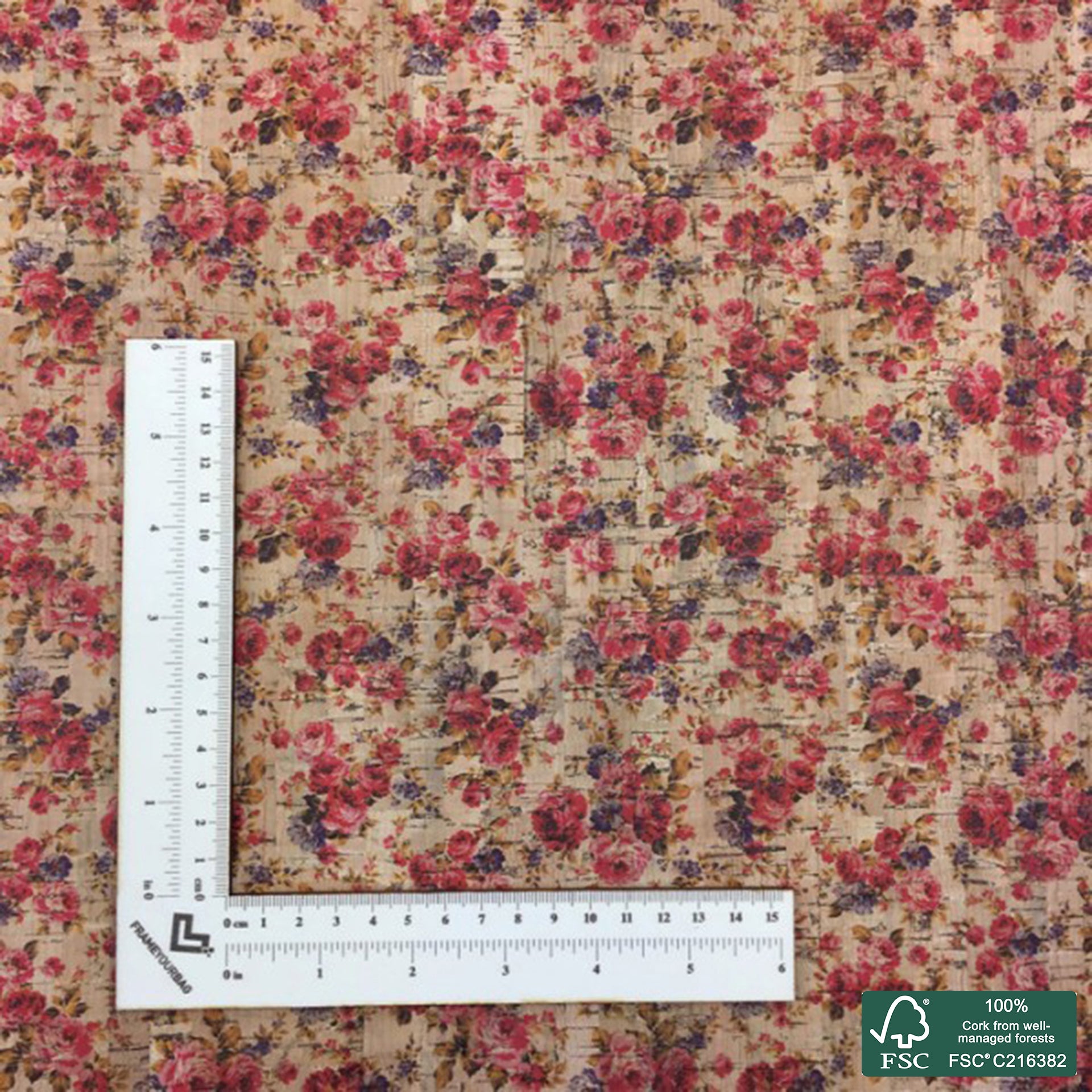 Flowers printed pattern on natural cork fabric (108)