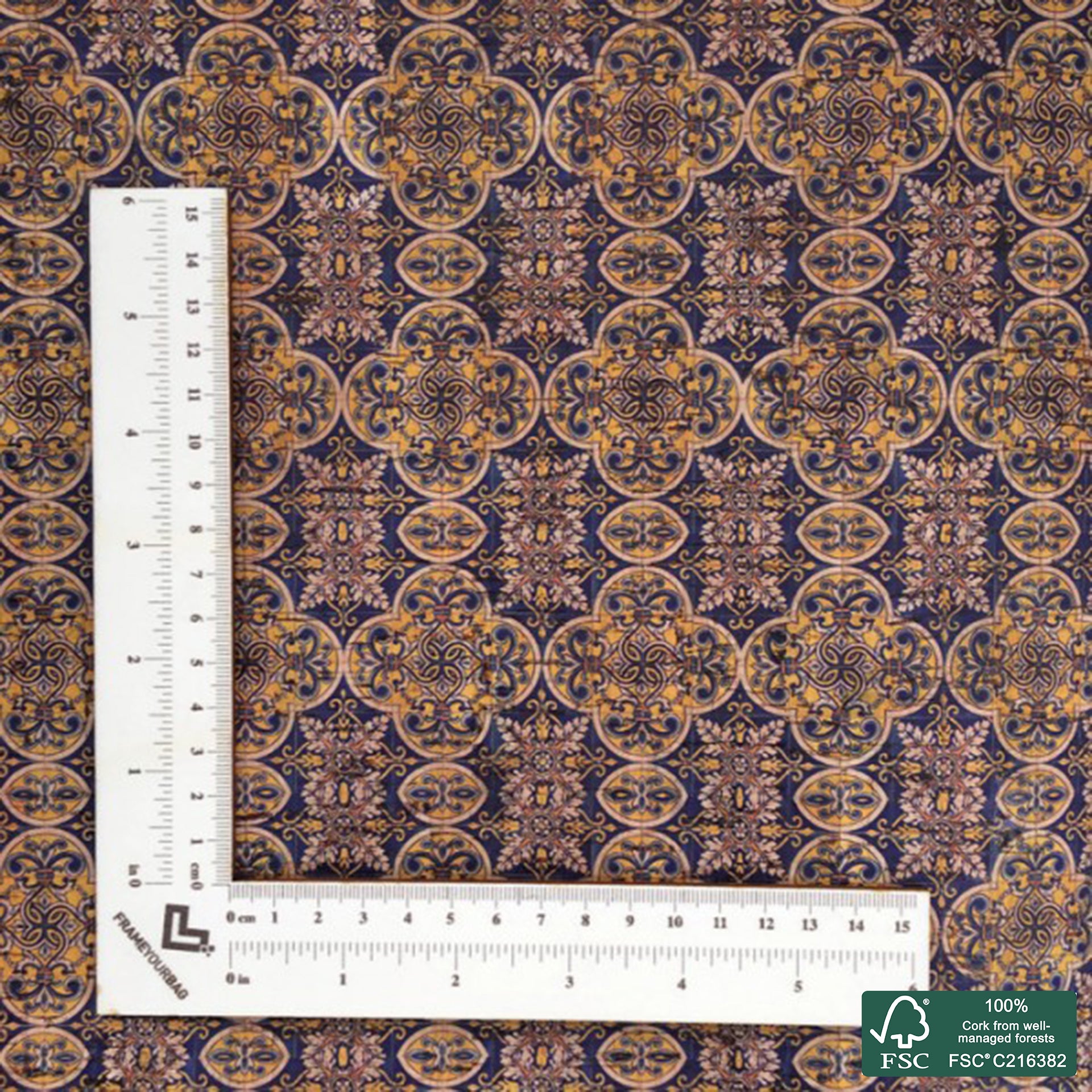 Tiles printed pattern on natural cork fabric (117)