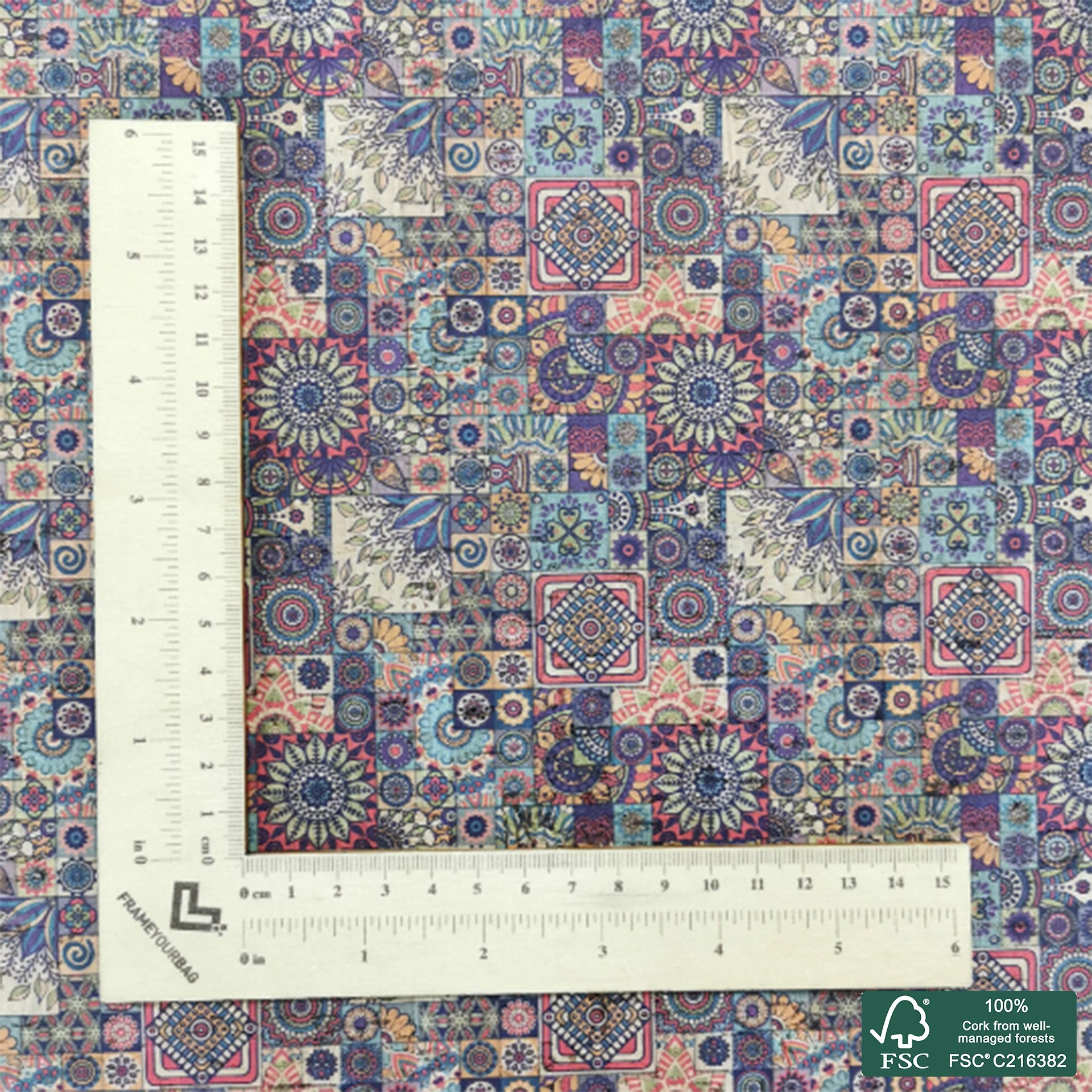 Tiles printed pattern on natural cork fabric (120)