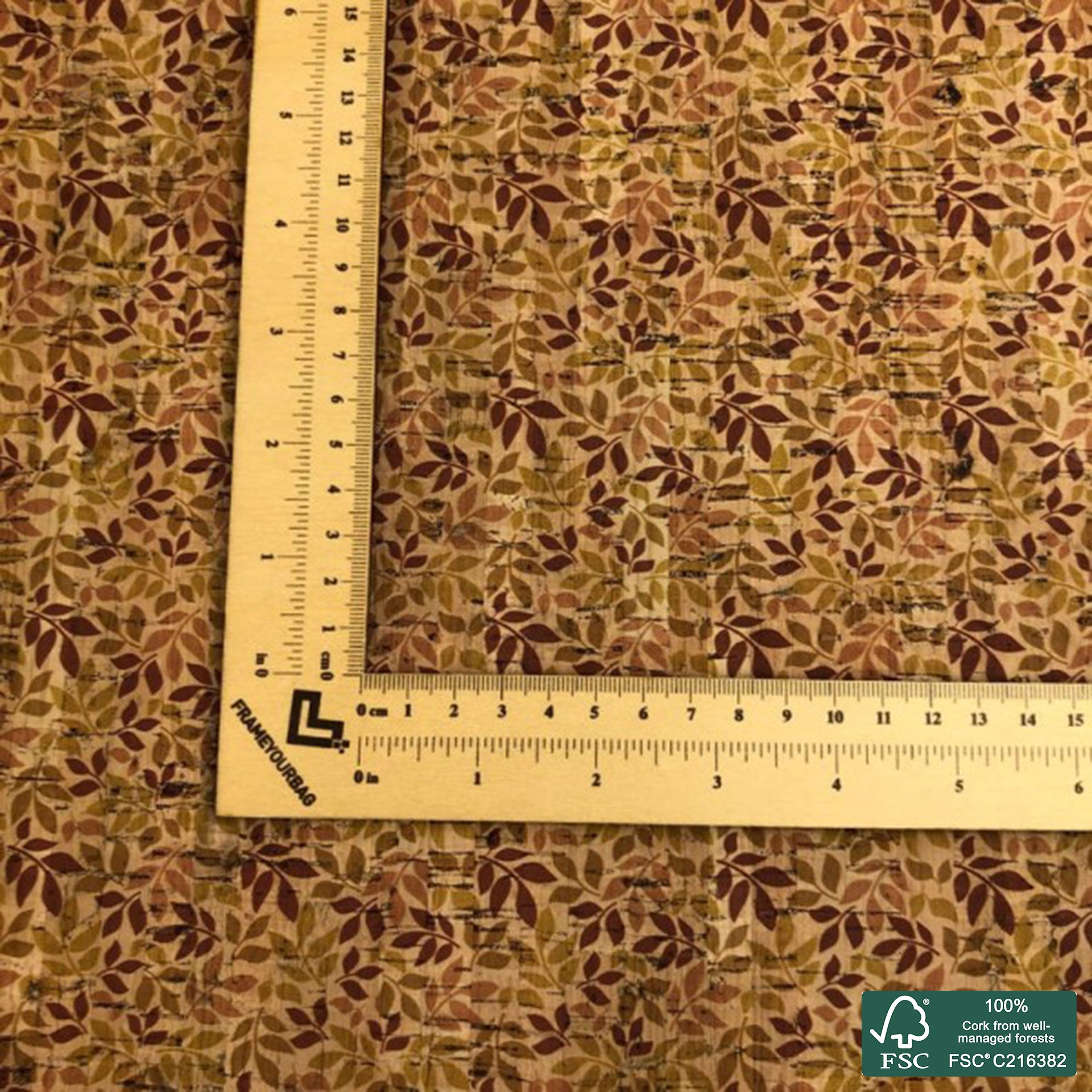 Leaves printed pattern on natural cork fabric (126)