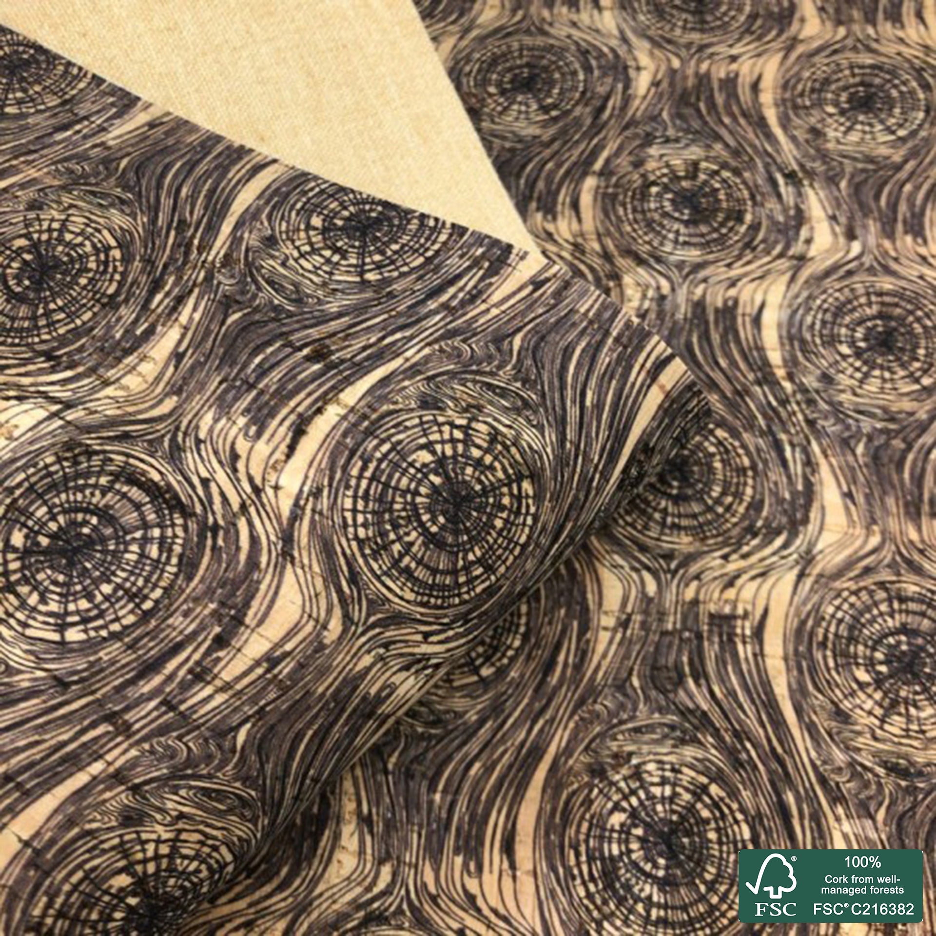 Abstract printed pattern on natural cork fabric (129)