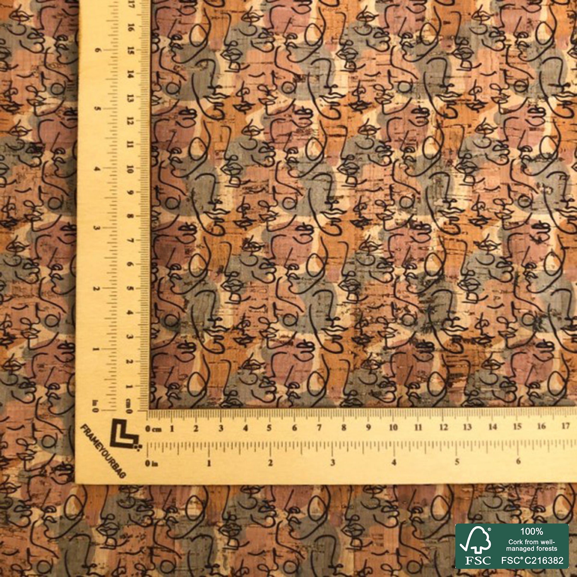Abstract printed pattern on natural cork fabric (132)