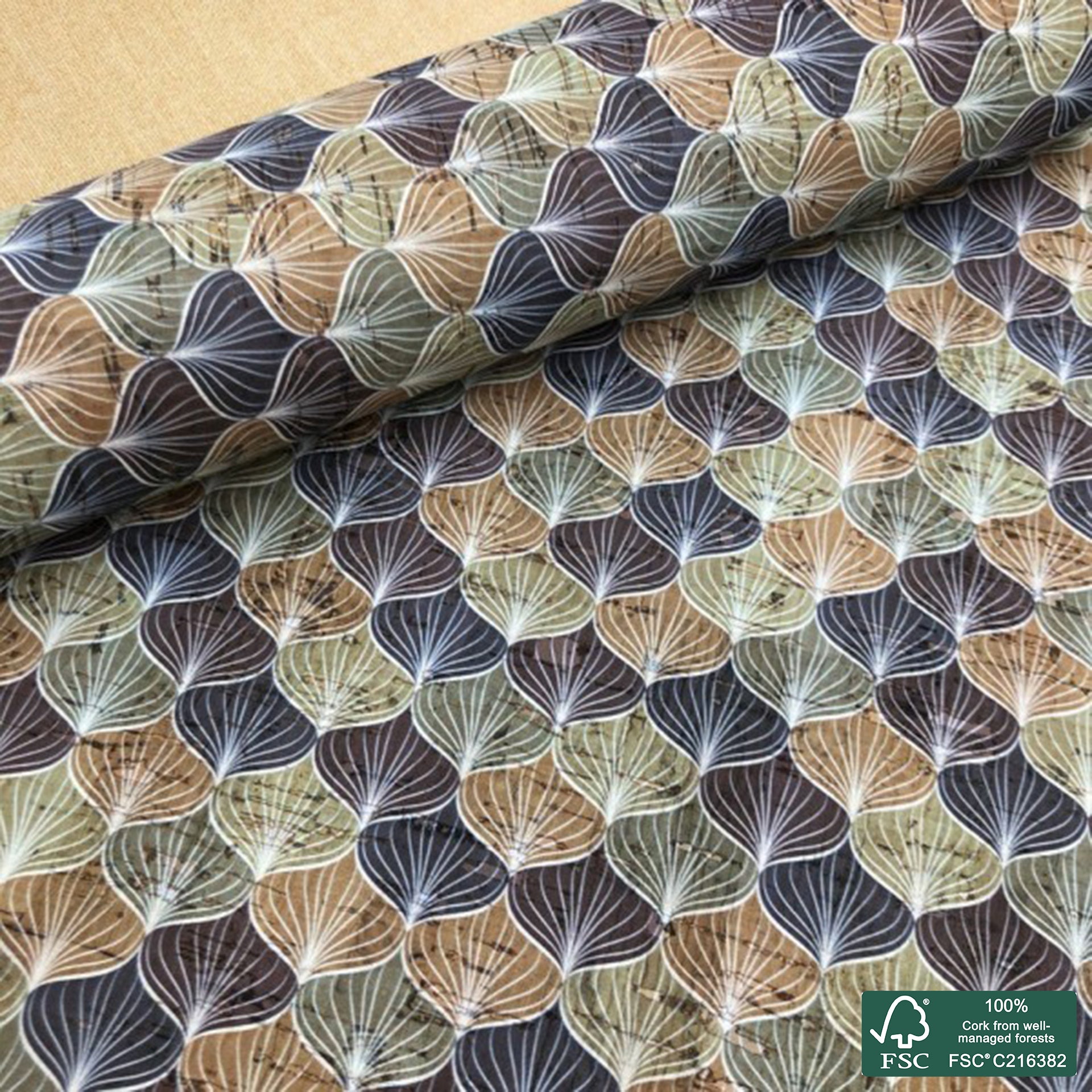 Abstract printed pattern on natural cork fabric (140)