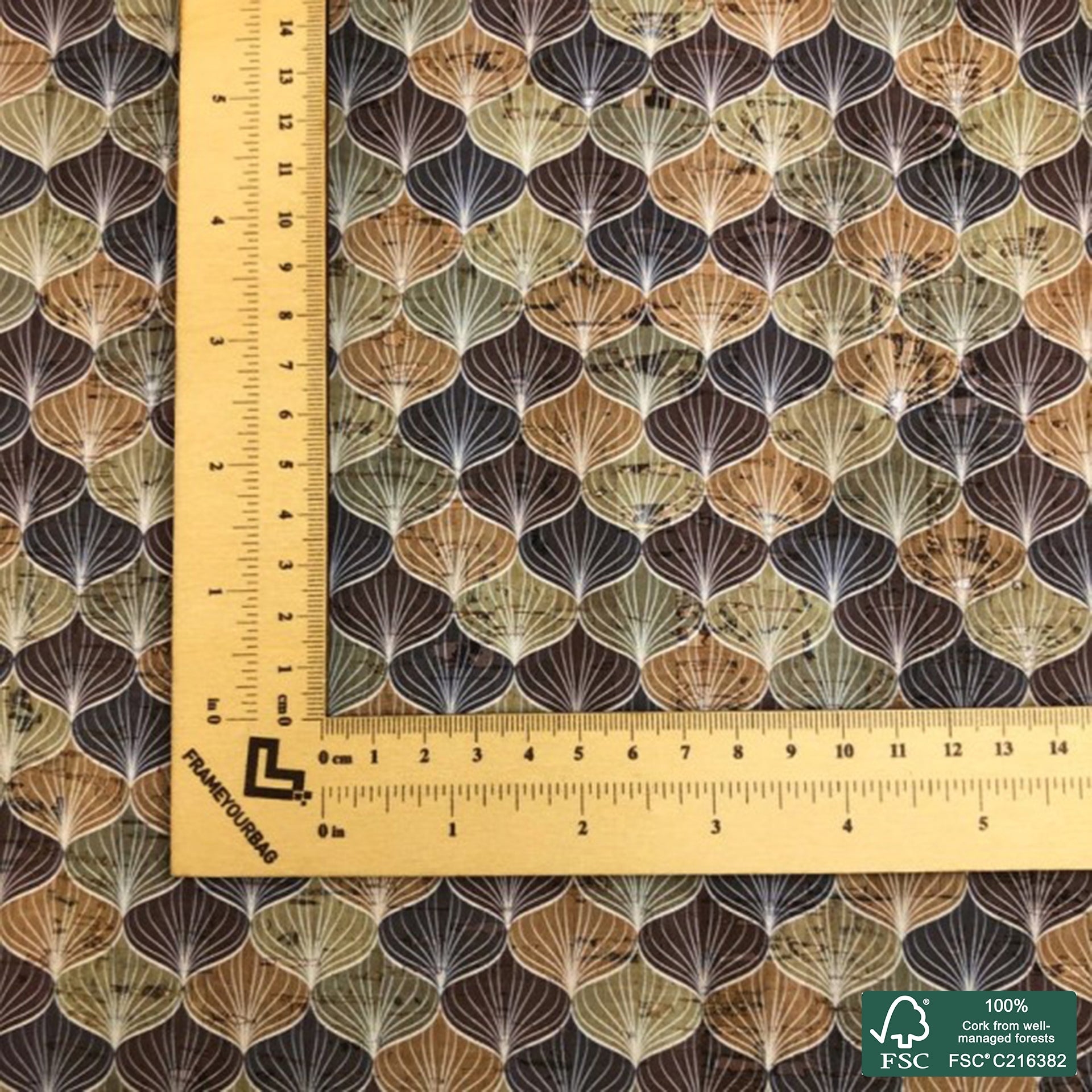 Abstract printed pattern on natural cork fabric (140)