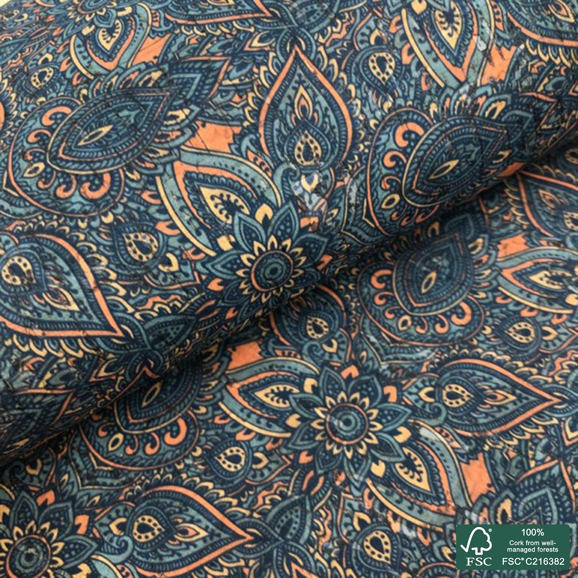 Tapestry printed pattern on natural cork fabric (142)
