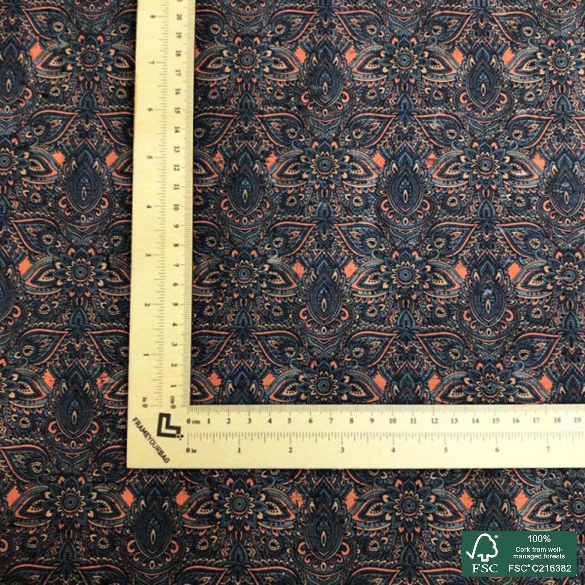 Tapestry printed pattern on natural cork fabric (142)