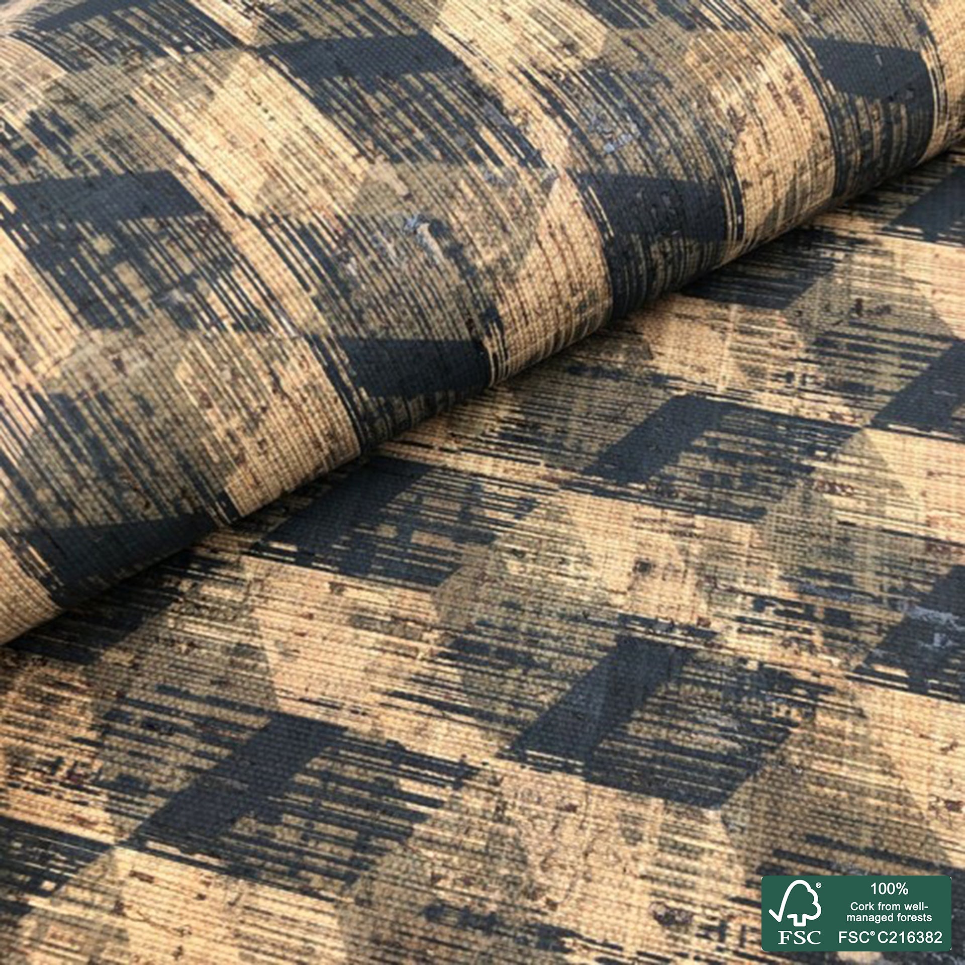 Abstract printed pattern on natural cork fabric (144)