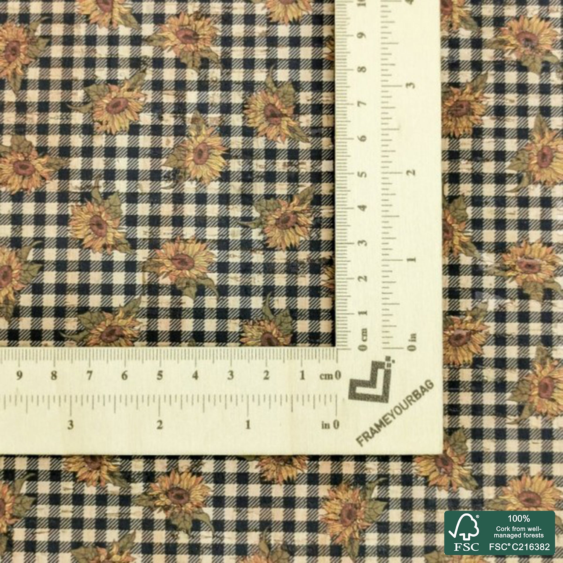 Sunflowers printed pattern on natural cork fabric (157)