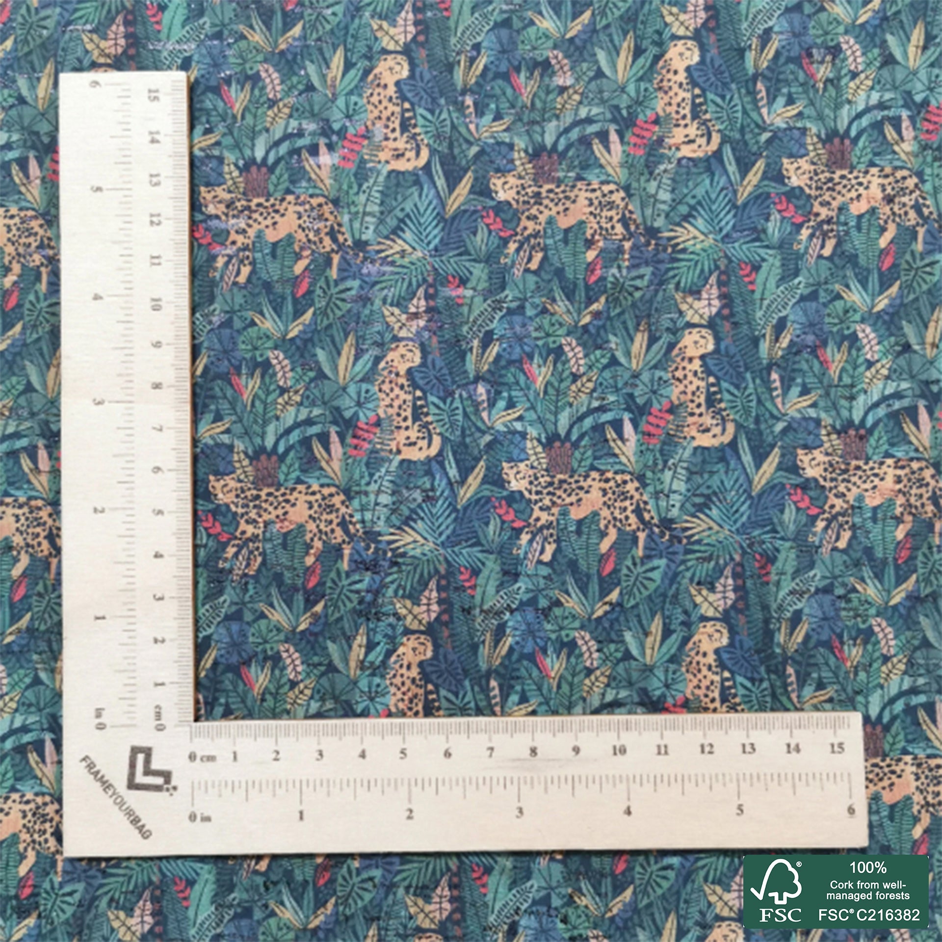 Cheetah printed pattern on natural cork fabric (158)
