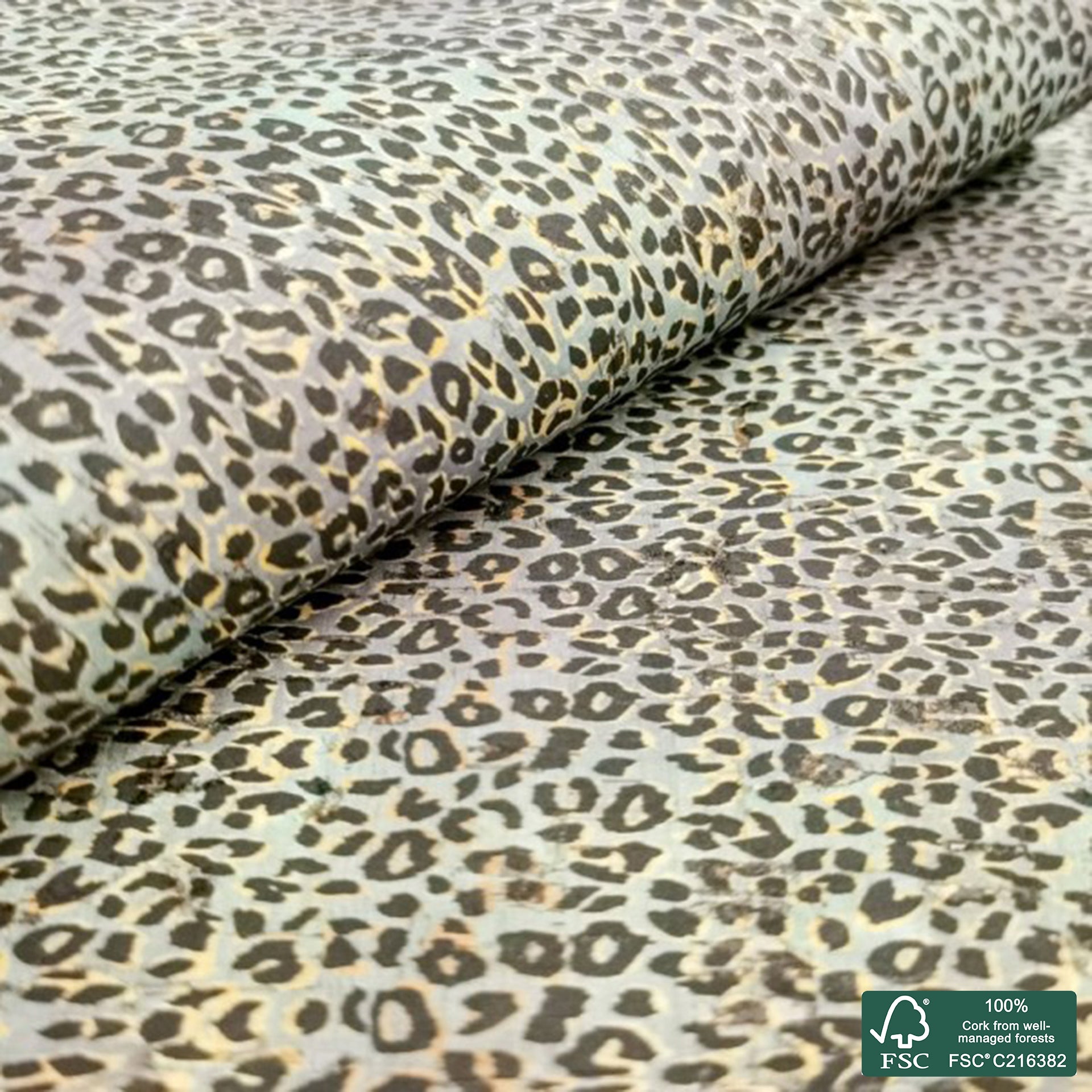 Leopard printed pattern on natural cork fabric (159)