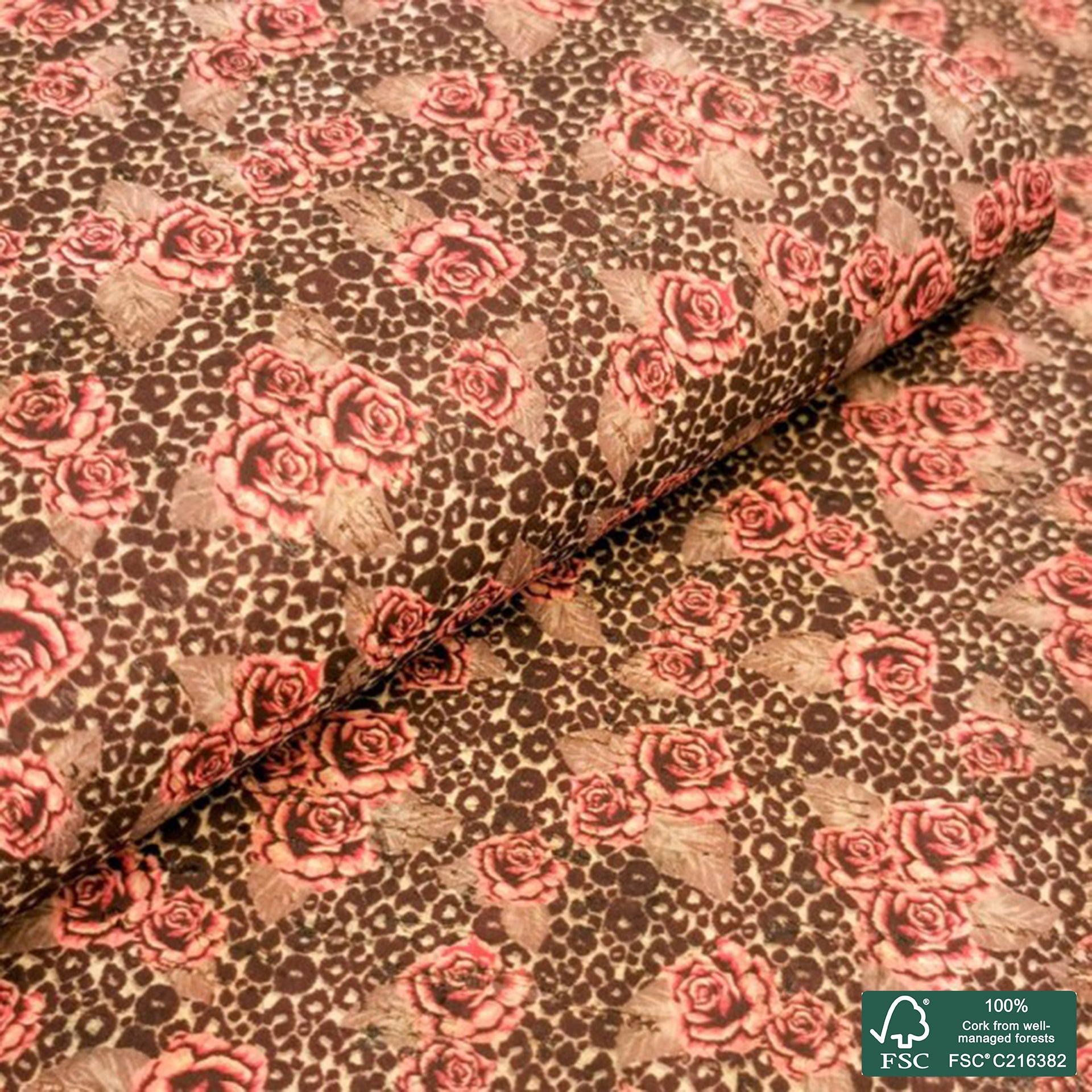 Leopard printed pattern on natural cork fabric (160)