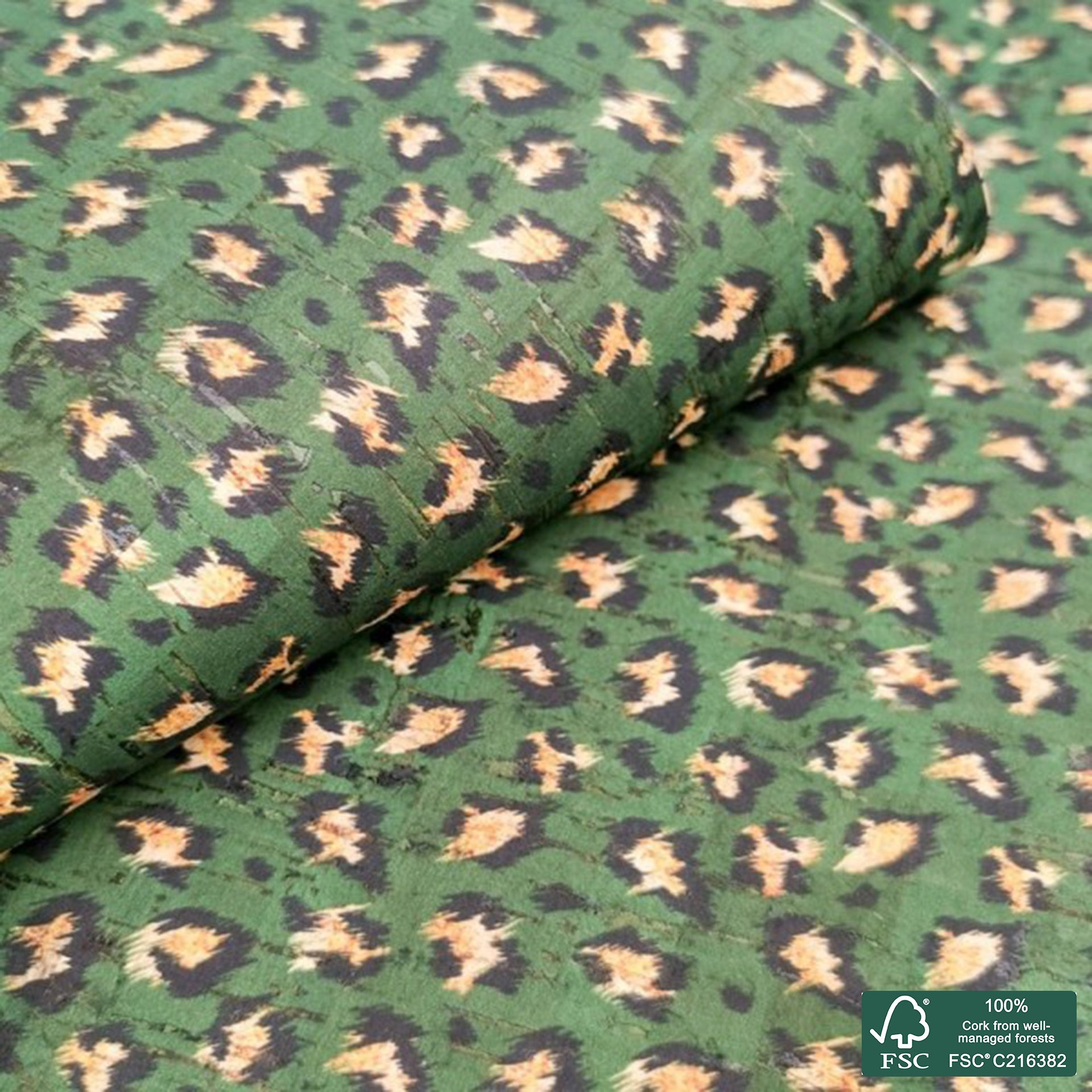 Leopard printed pattern on natural cork fabric (161)