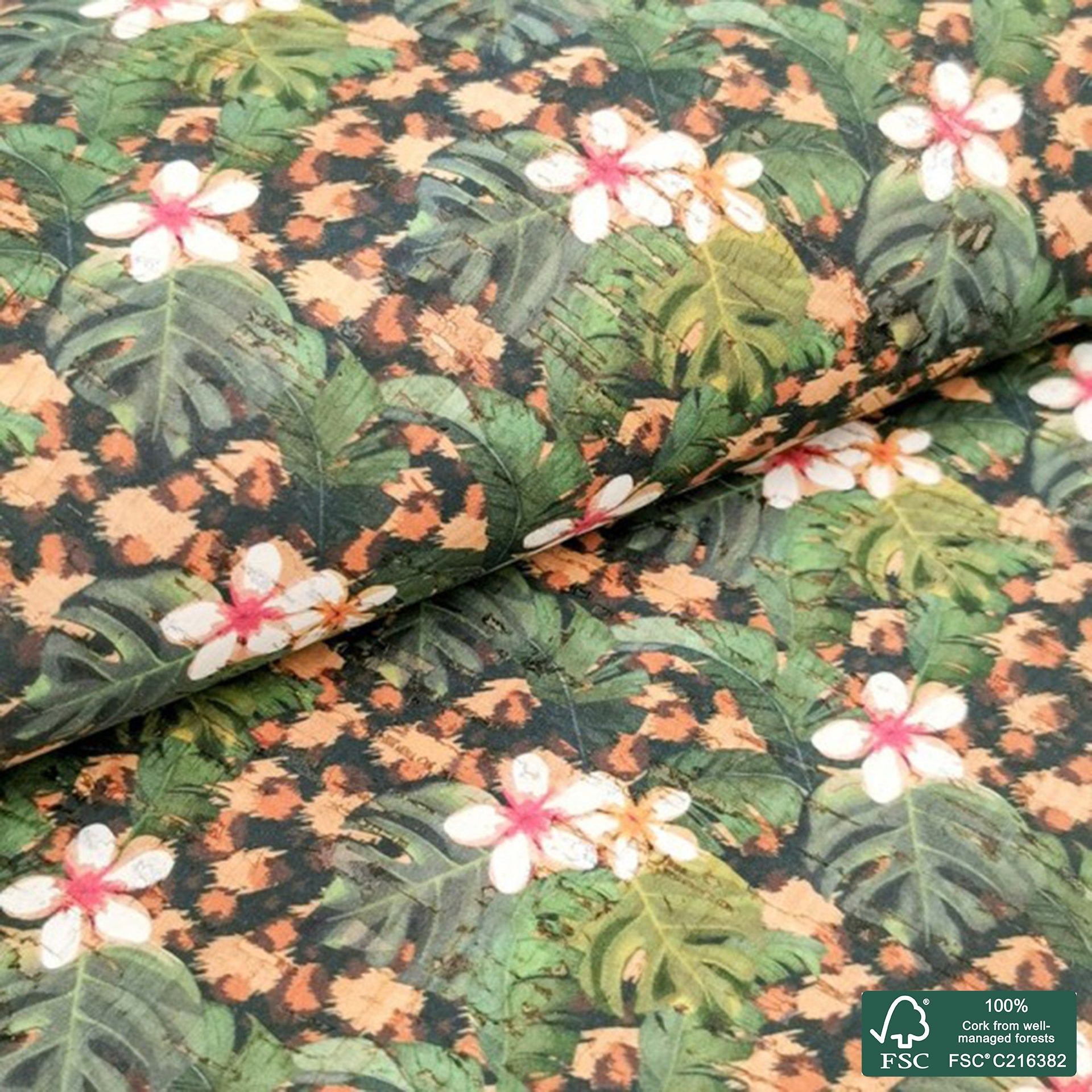 Leopard printed pattern on natural cork fabric (162)
