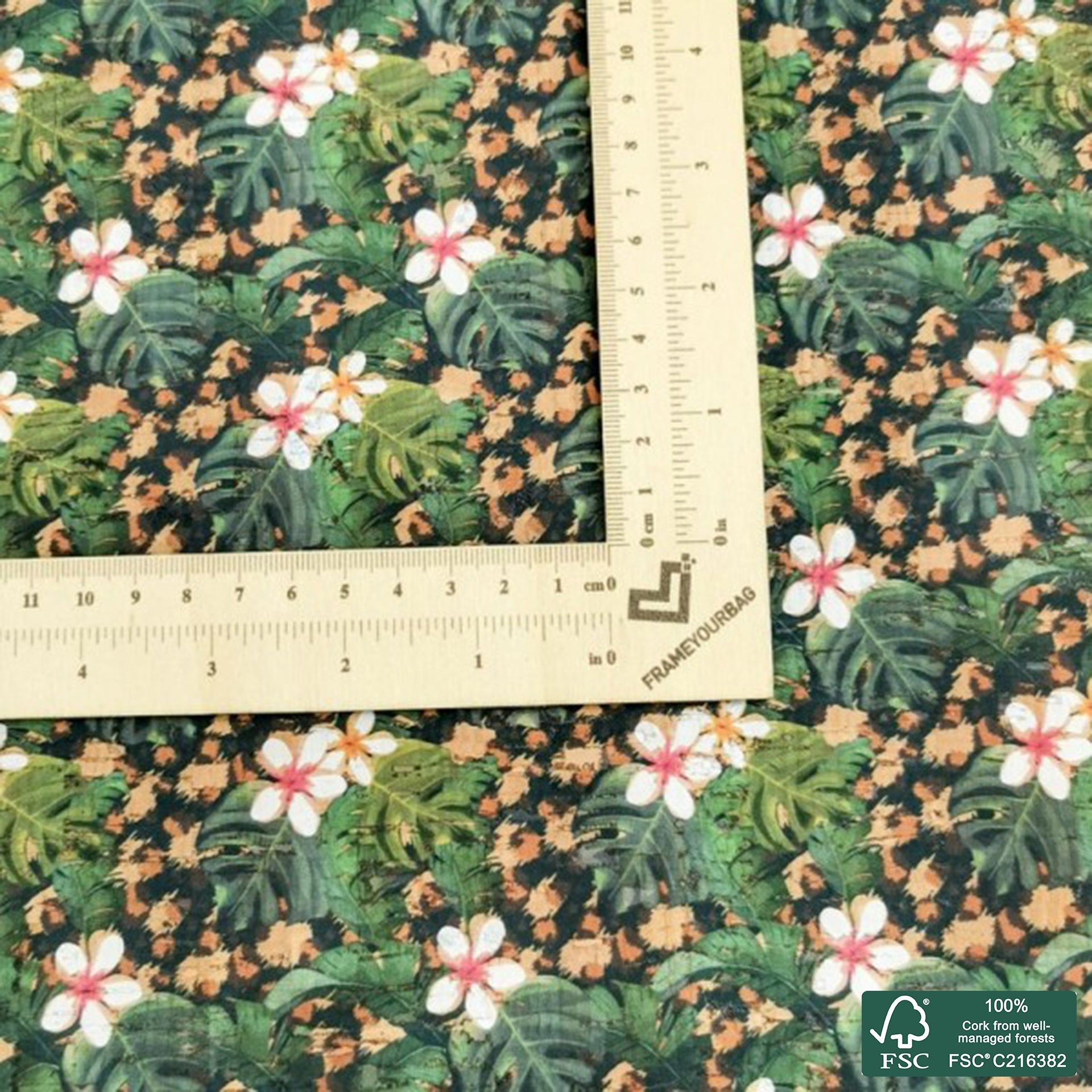 Leopard printed pattern on natural cork fabric (162)