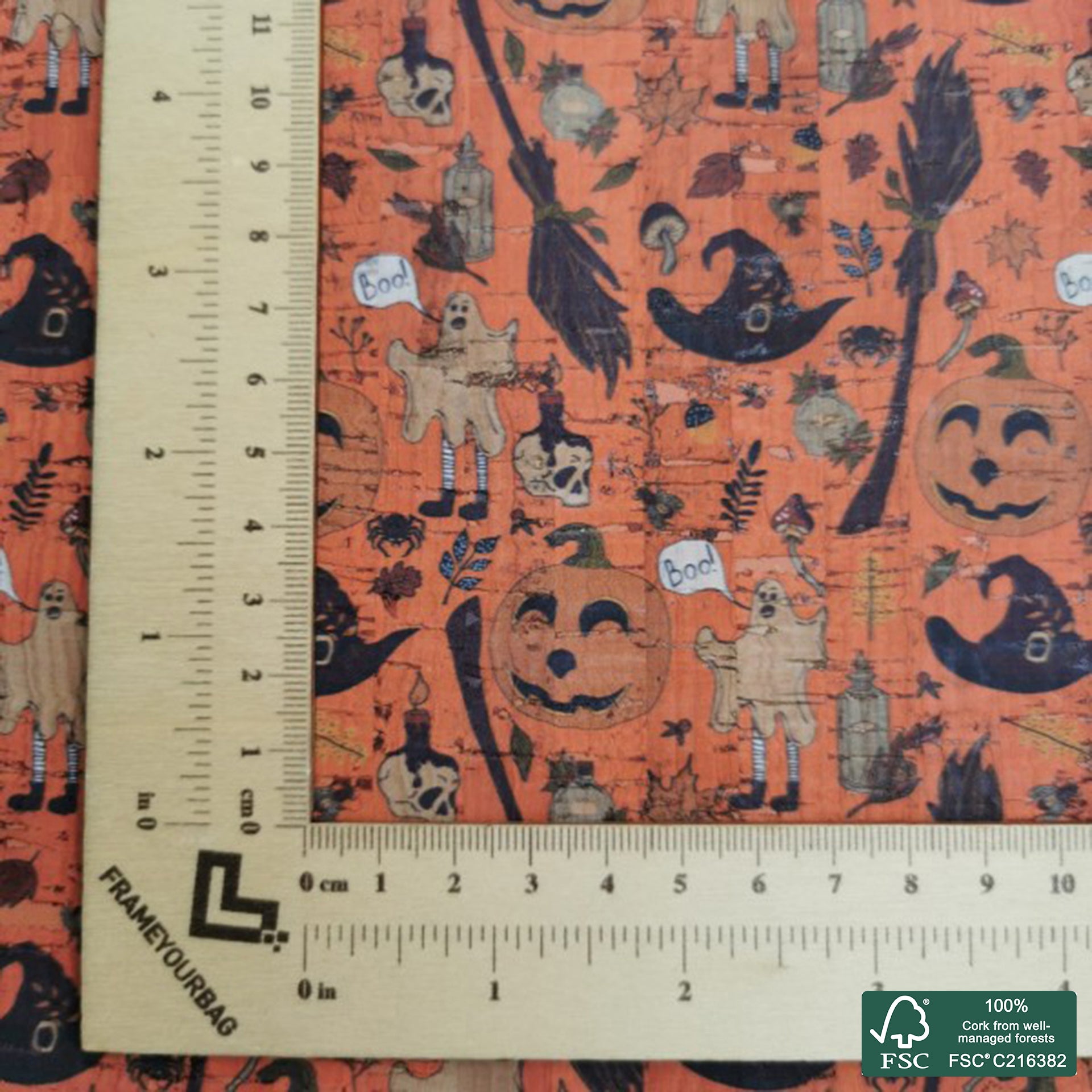 Halloween printed pattern on natural cork fabric (170)