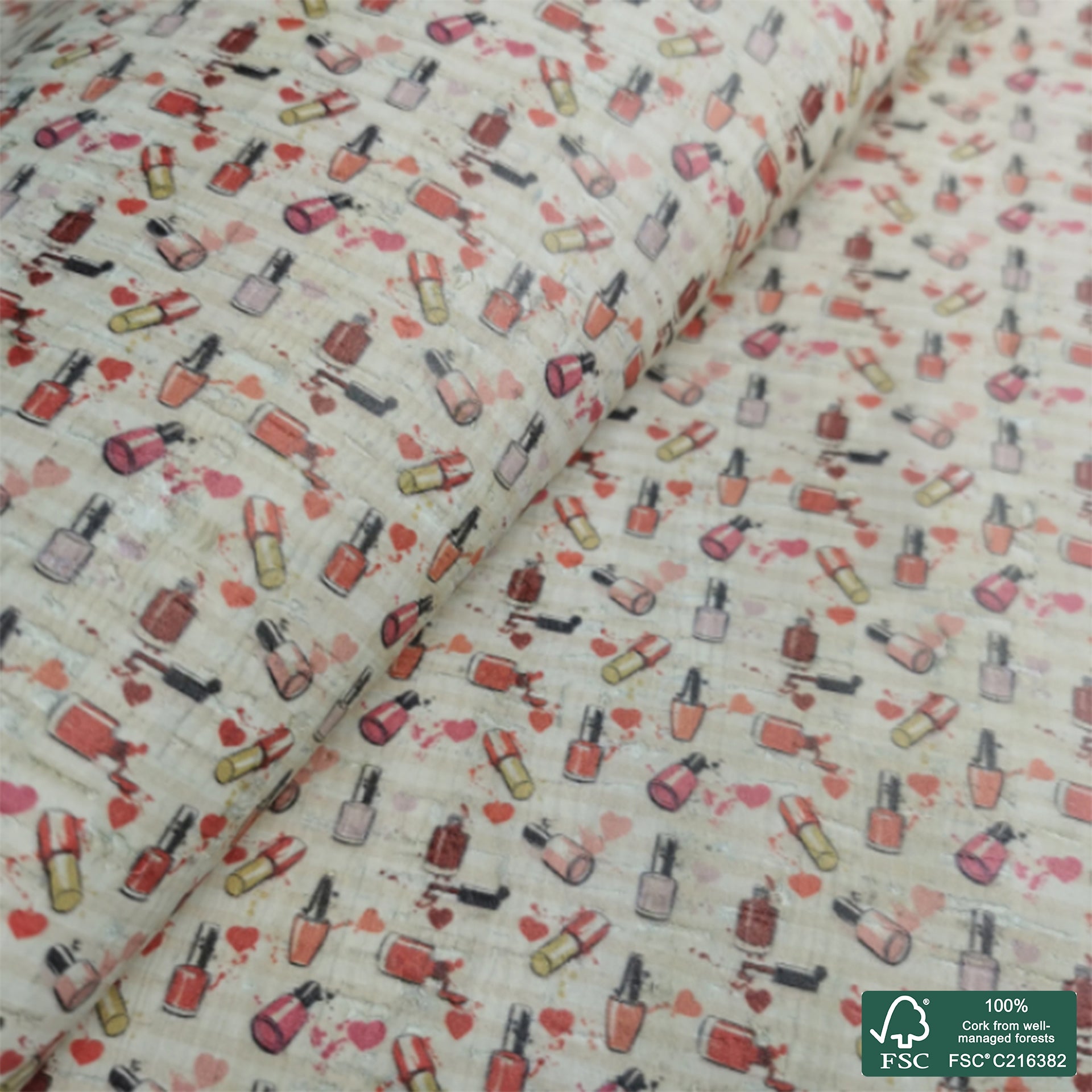 Nail Varnishes printed pattern on white cork fabric (176)