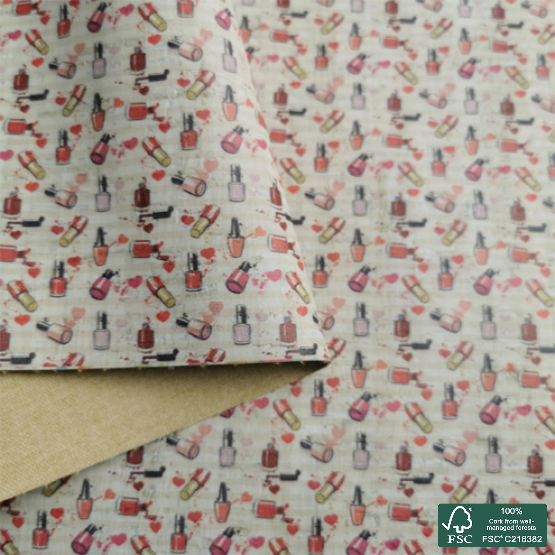 Nail Varnishes printed pattern on white cork fabric (176)