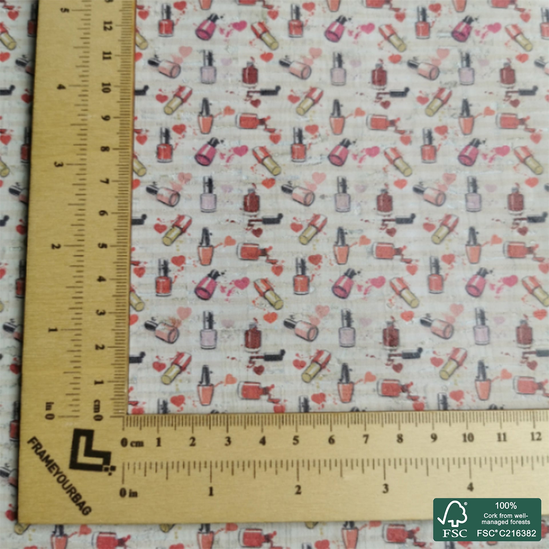 Nail Varnishes printed pattern on white cork fabric (176)