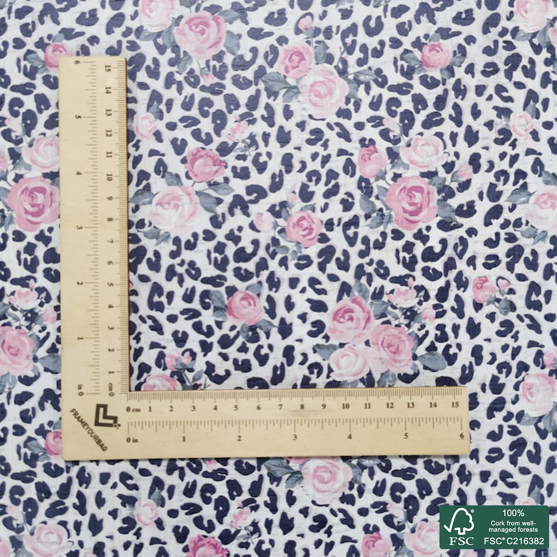 Leopard printed pattern on white cork fabric (185)