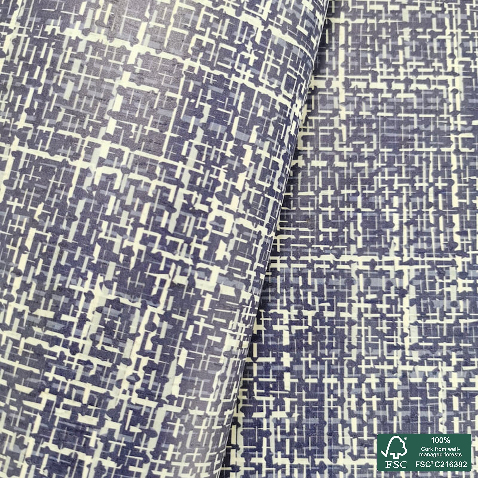 Plaid printed pattern on white cork fabric (189)
