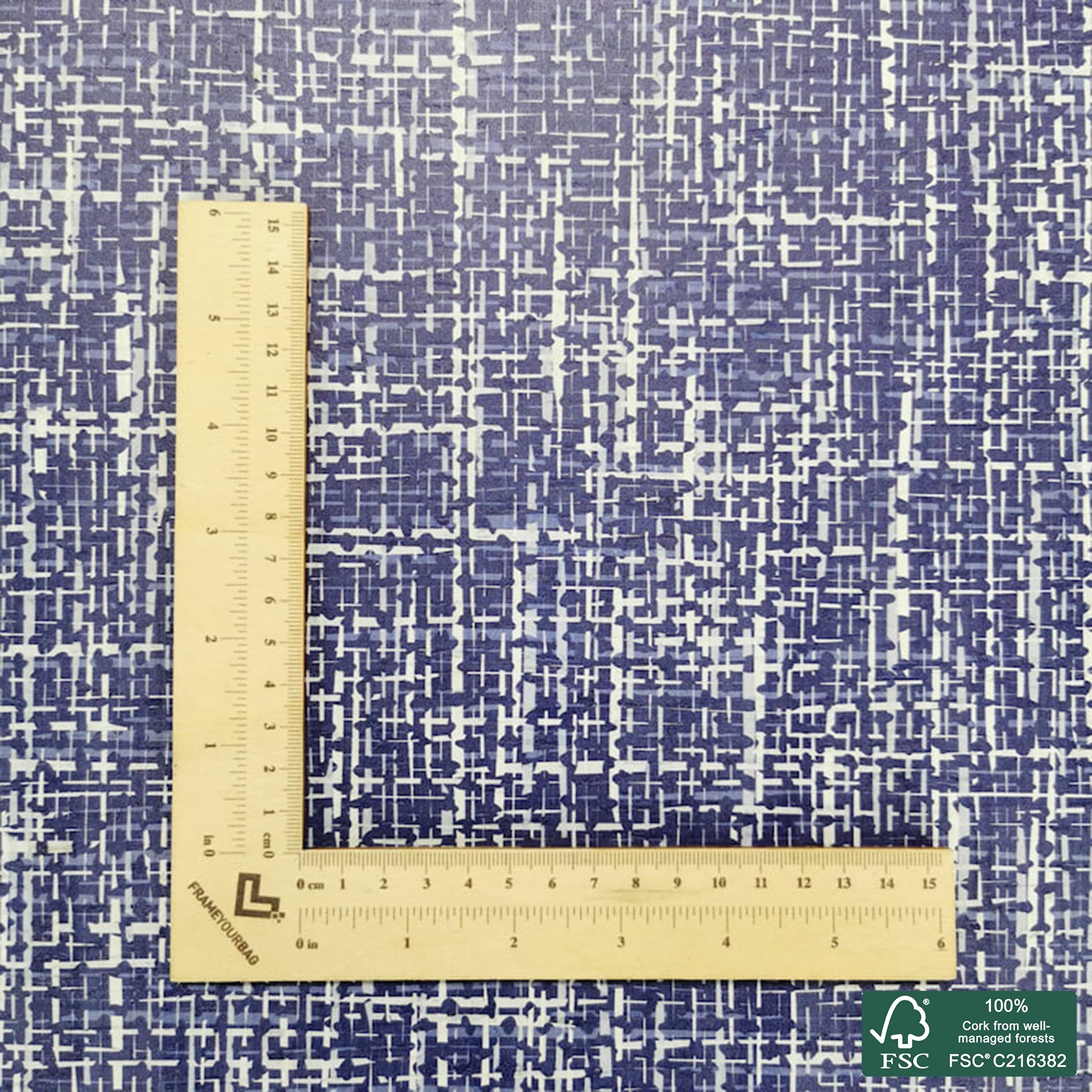 Plaid printed pattern on white cork fabric (189)