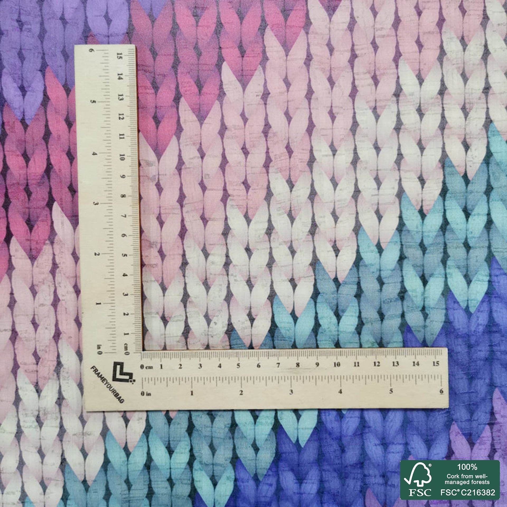 Knit printed pattern on white cork fabric (193)