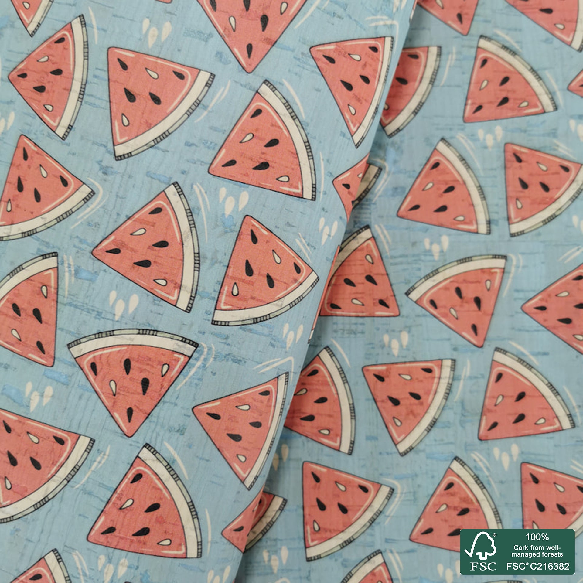 Watermelon printed pattern on white cork fabric (196)